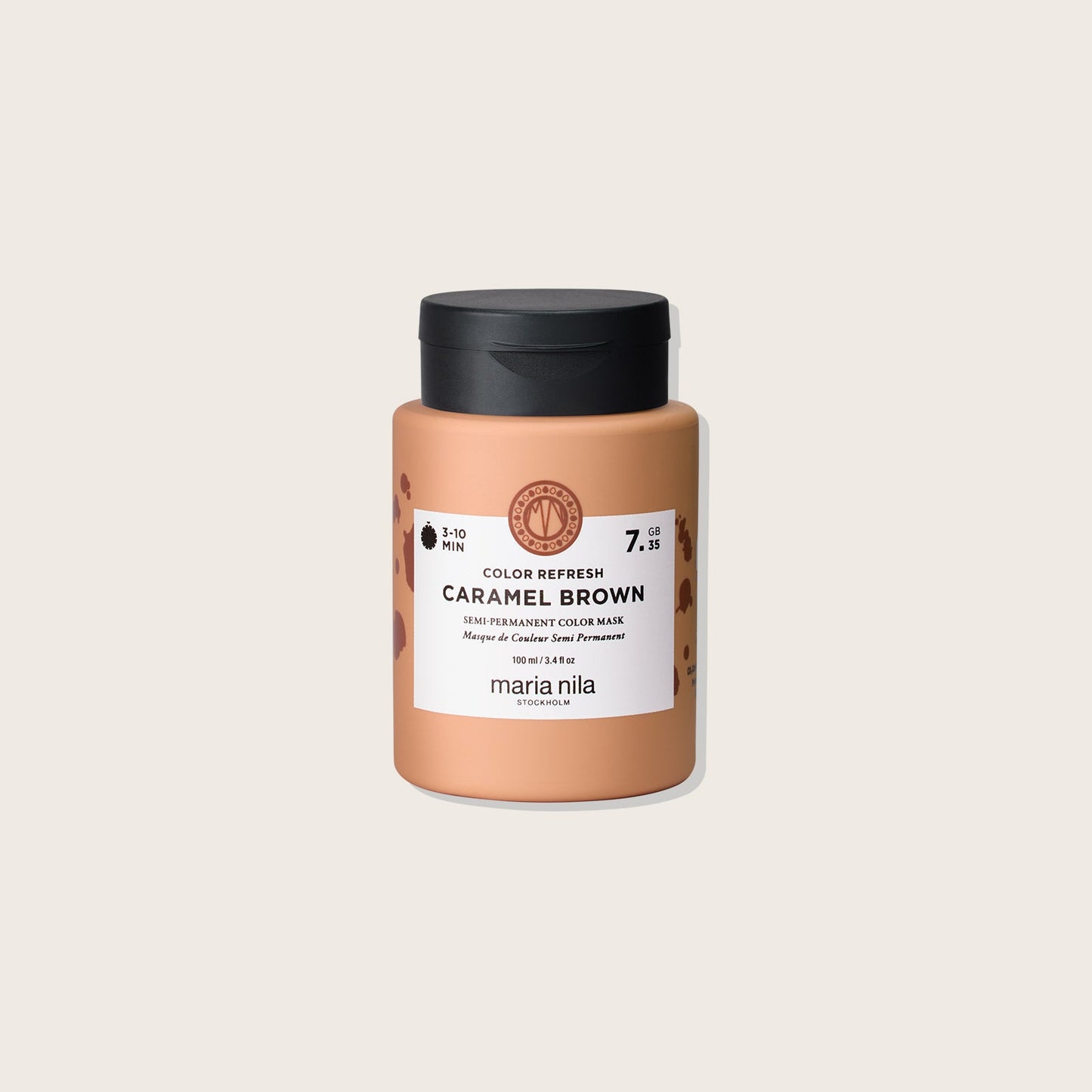 Maria Nila Colour Refresh — Caramel Brown 7.35, 100 ml bottle, front label