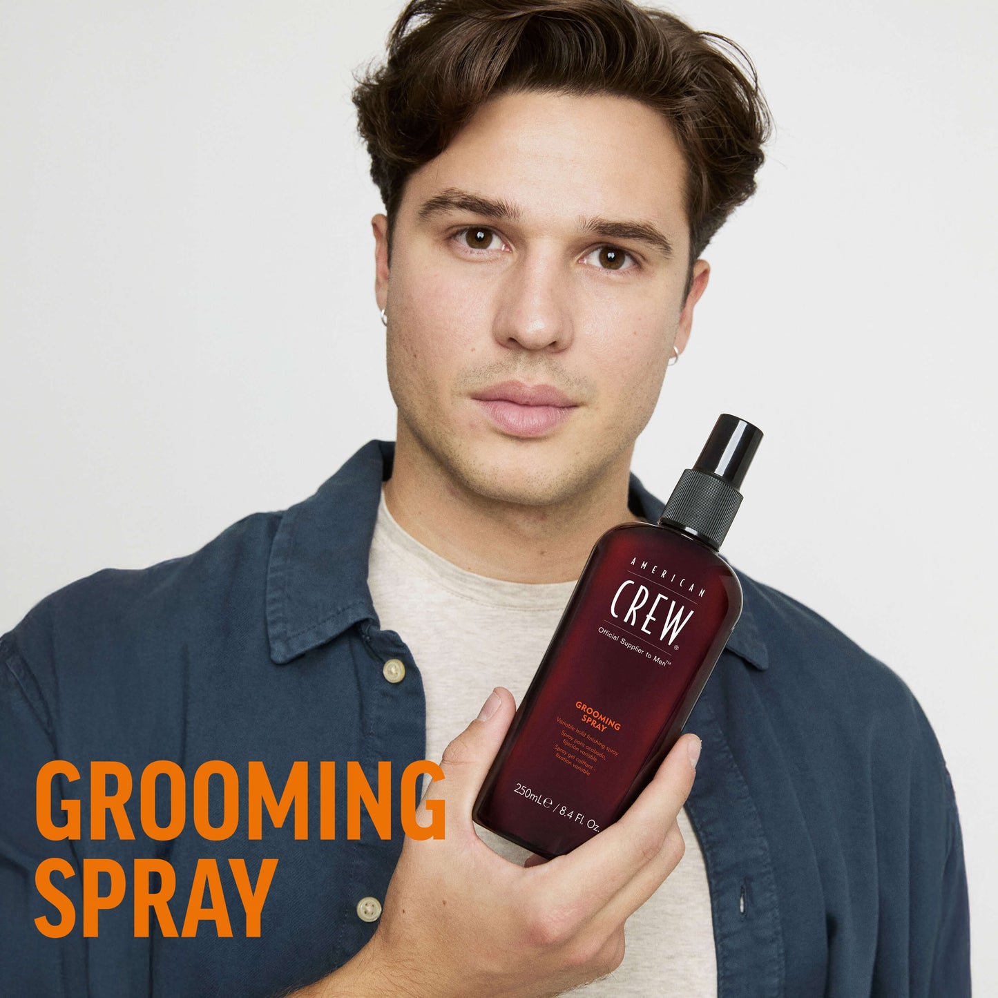 American Crew Grooming Spray styled on model