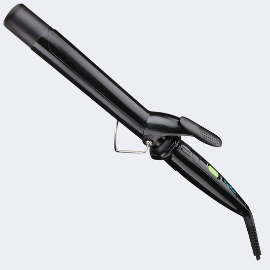 Avanti FreePlay Tourmaline & Ceramic Curling Iron 1" (AFR100SC) — black curling iron with spring clamp, plain white background