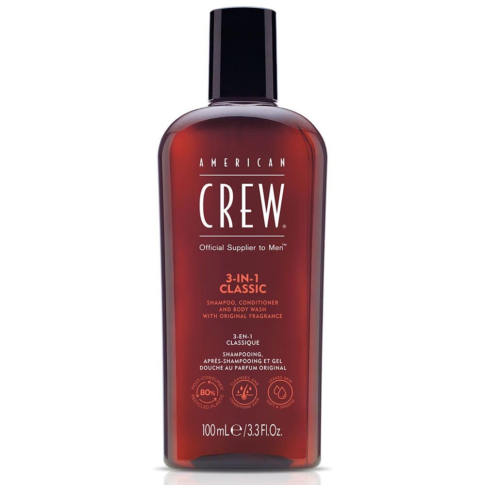American Crew 3-in-1 — 100 ml travel bottle, front label reading 3-IN-1 CLASSIC, 100 mL / 3.3 Fl. Oz., on a plain white background
