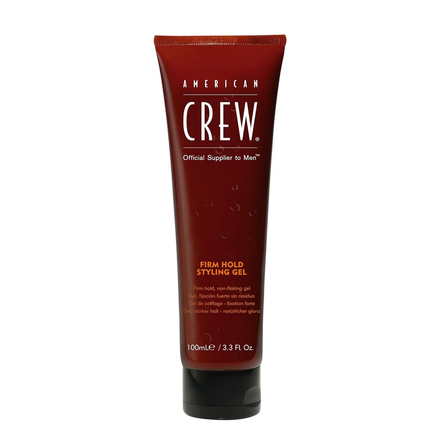 American Crew Firm Hold Styling Gel — 100 ml tube, front label reading FIRM HOLD STYLING GEL, 100 mL / 3.3 Fl. Oz., on a plain white background