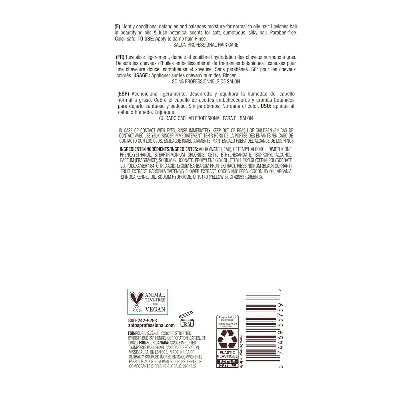 Bain de Terre Balancing Conditioner — product back label with ingredients and directions