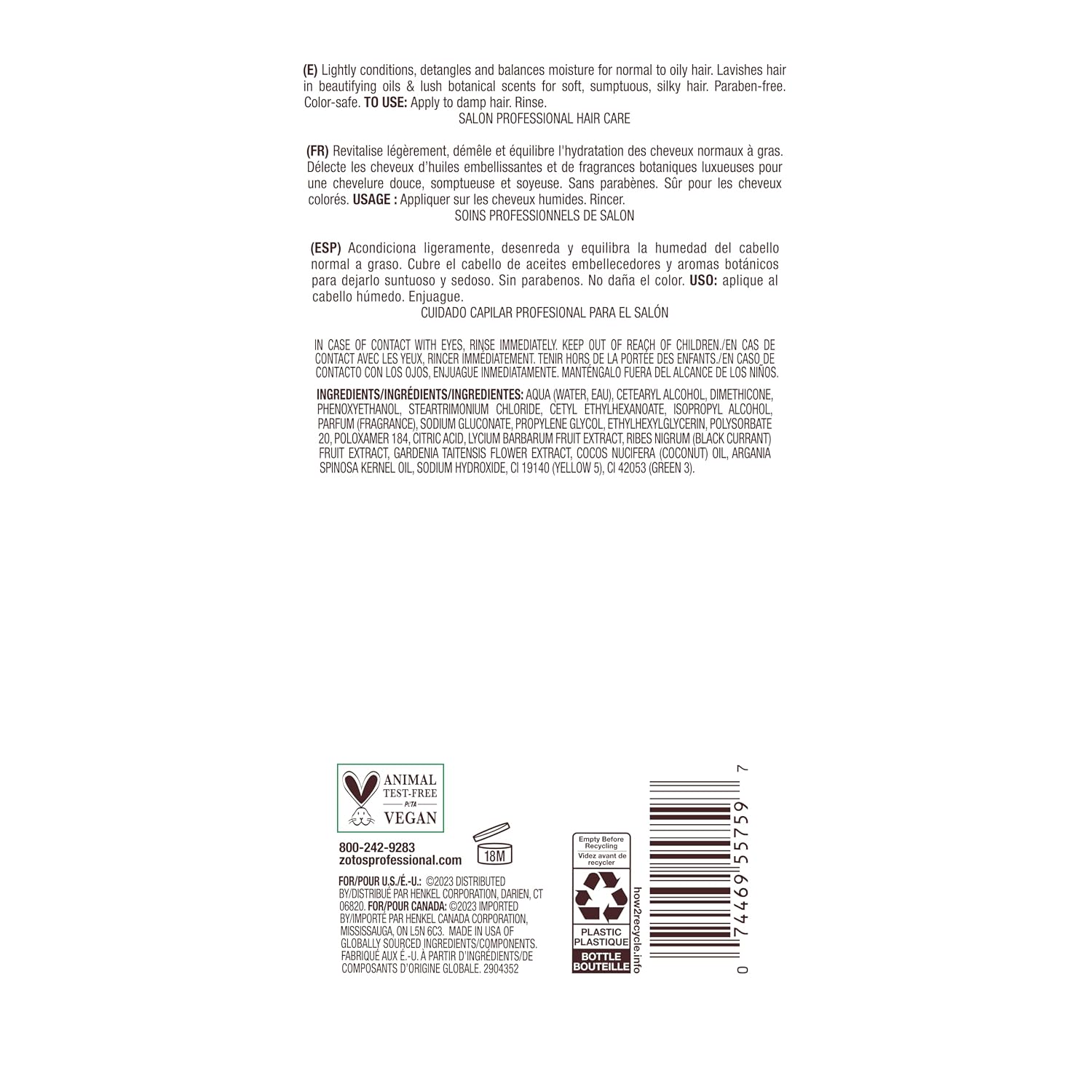 Bain de Terre Balancing Conditioner — product back label with ingredients and directions