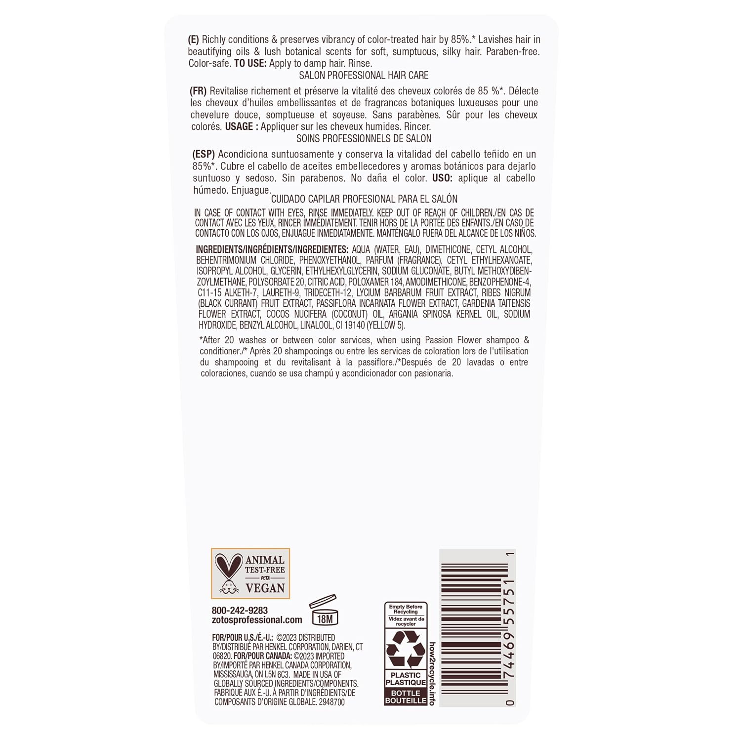 Bain de Terre Color Preserving Conditioner — product back label with ingredients and directions