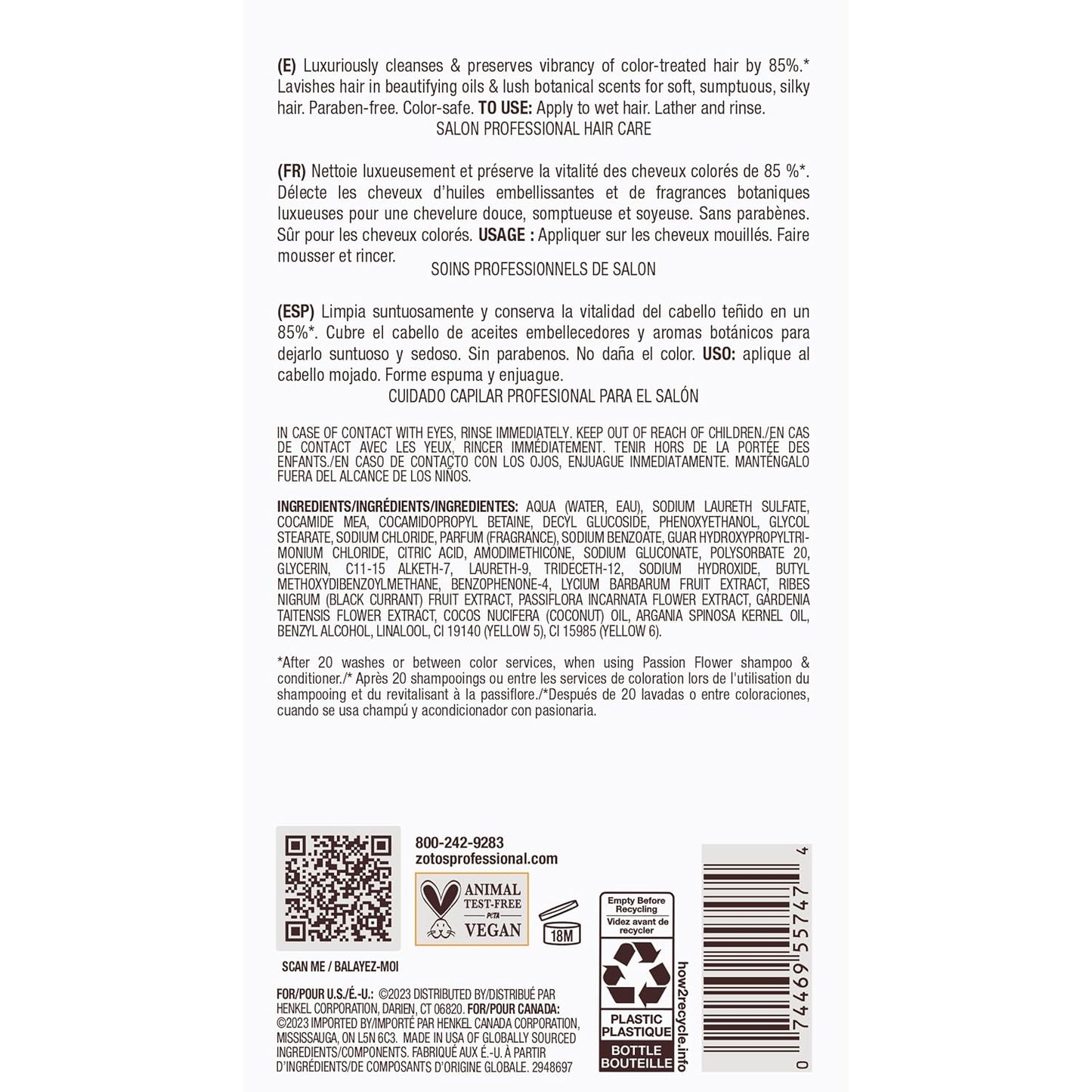 Bain de Terre Color Preserving Shampoo — product back label with ingredients and directions