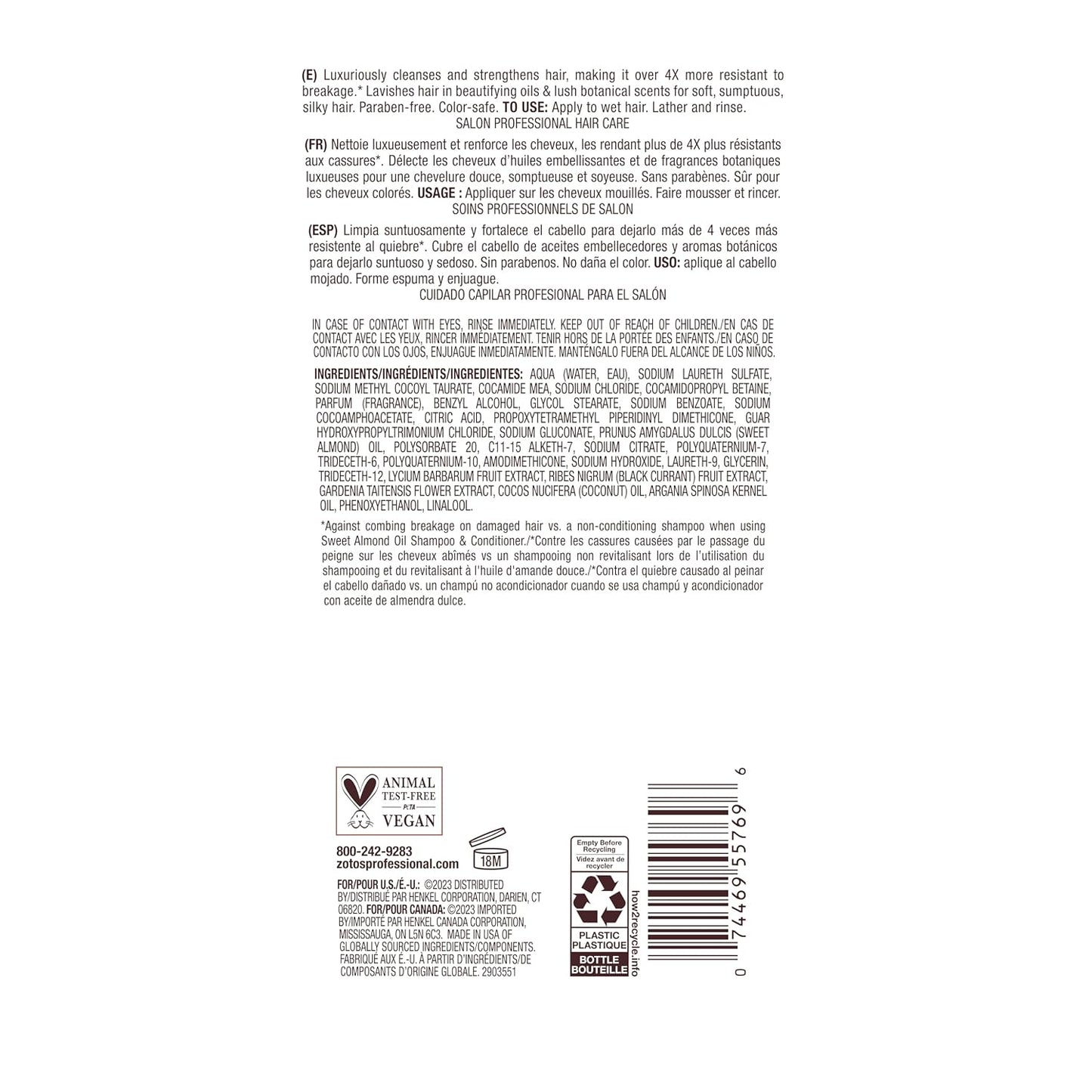 Bain de Terre Long and Healthy Shampoo — product back label with ingredients and directions