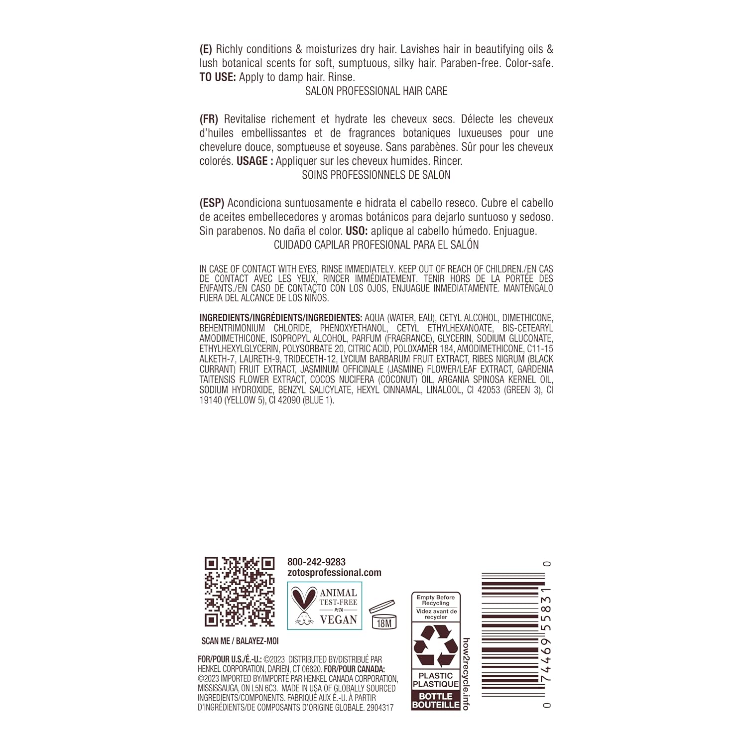 Bain de Terre Moisturizing Conditioner — product back label with ingredients and directions