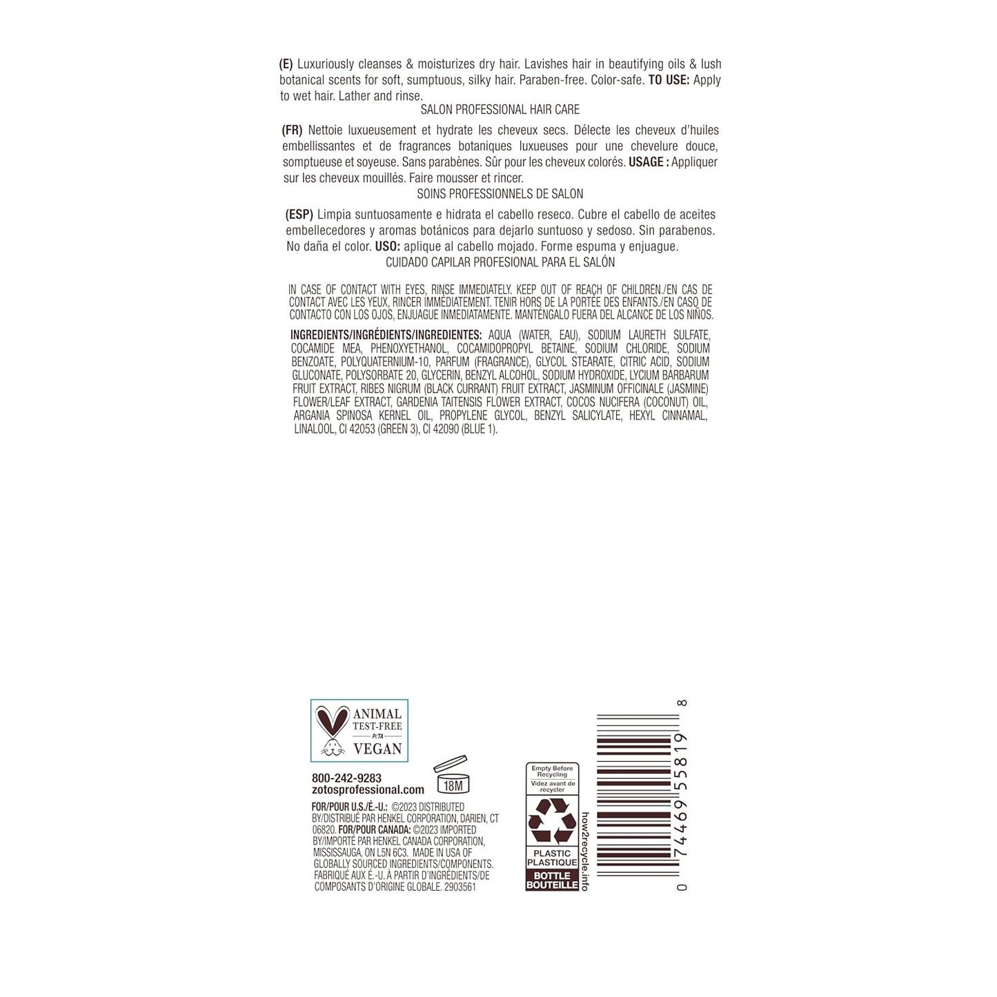Bain de Terre Moisturizing Shampoo — product back label with ingredients and directions