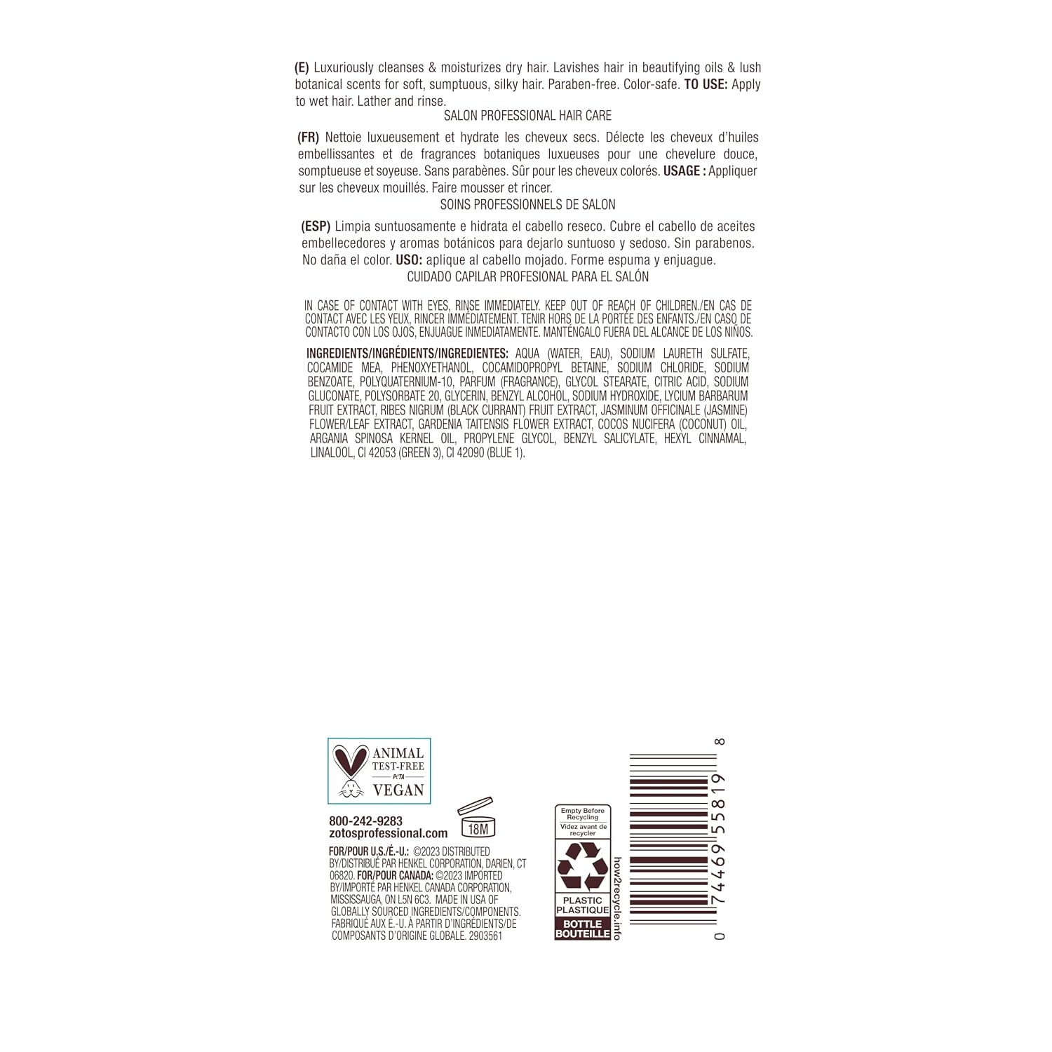 Bain de Terre Moisturizing Shampoo — product back label with ingredients and directions