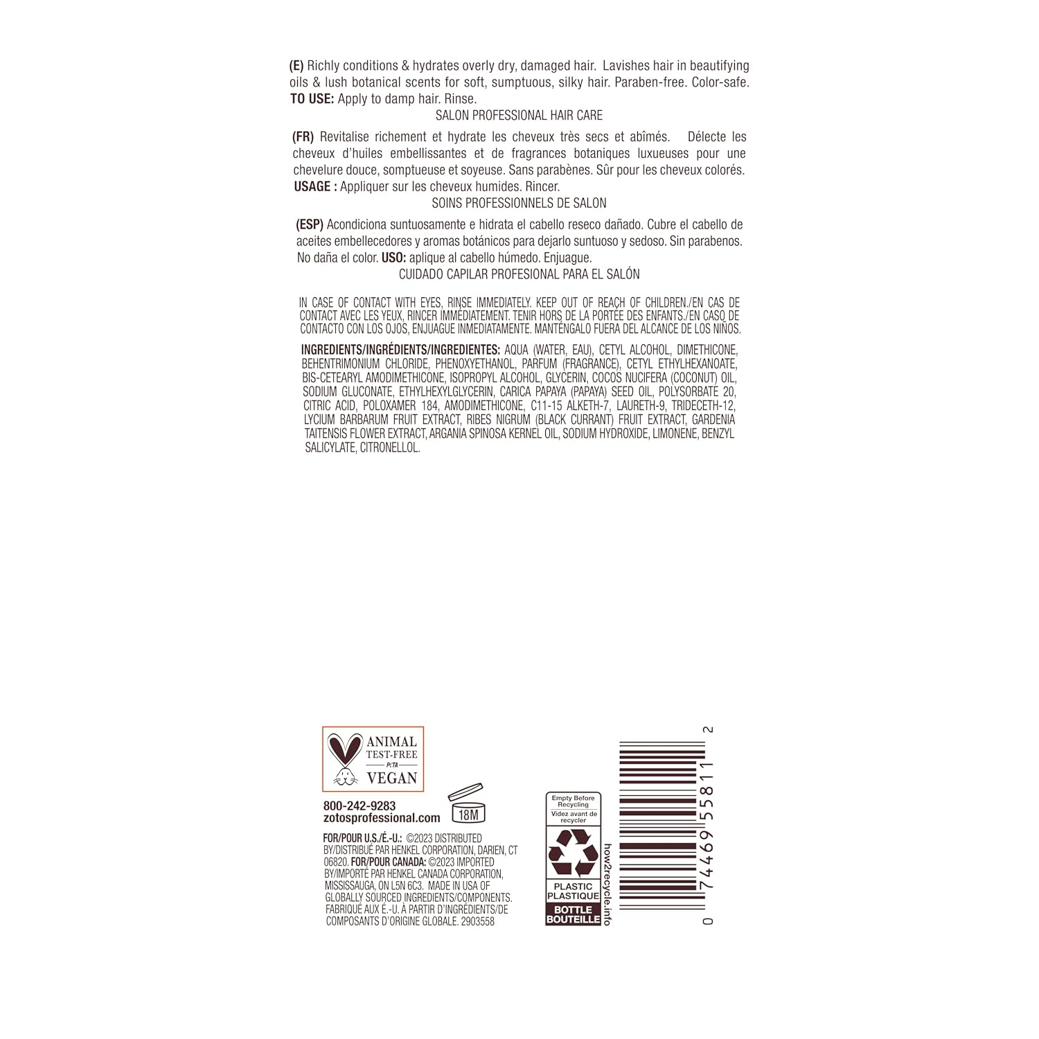 Bain de Terre Ultra Hydrating Conditioner — product back label with ingredients and directions