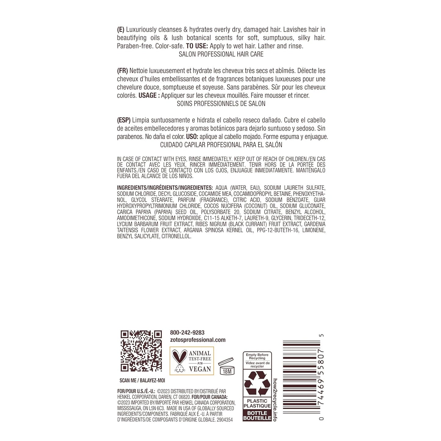 Bain de Terre Ultra Hydrating Shampoo — product back label with ingredients and directions