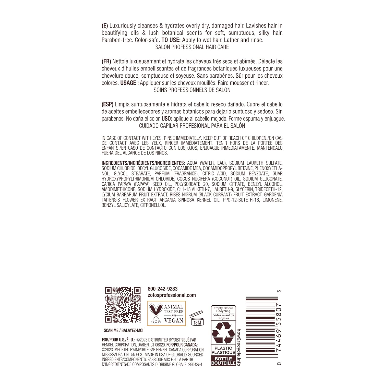 Bain de Terre Ultra Hydrating Shampoo — product back label with ingredients and directions