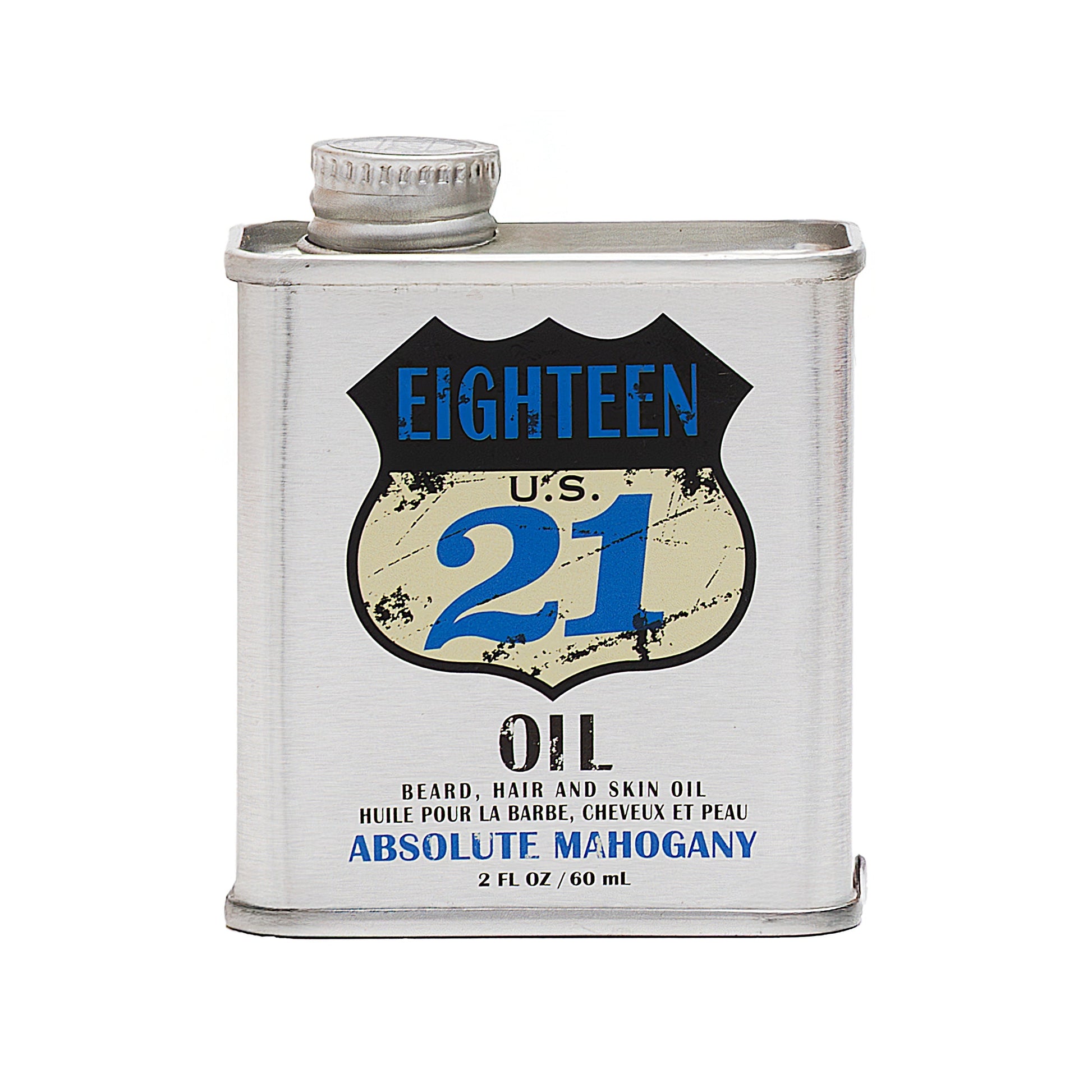 18.21 Man Made Beard, Hair & Skin Oil — Absolute Mahogany 2 oz tin, official packshot