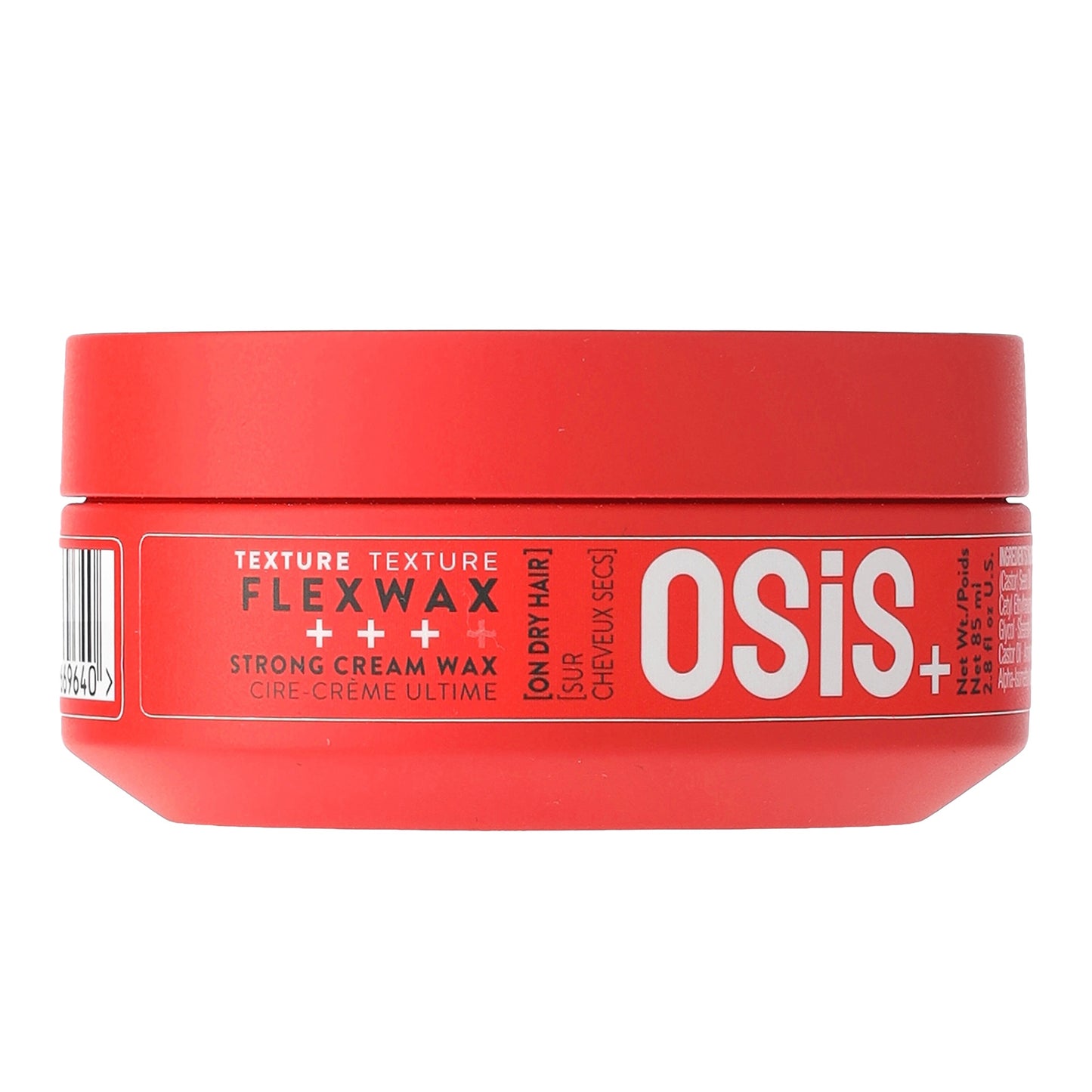 OSiS+ FlexWax Strong Cream Wax — 85 ml red jar, angled front view, plain white background
