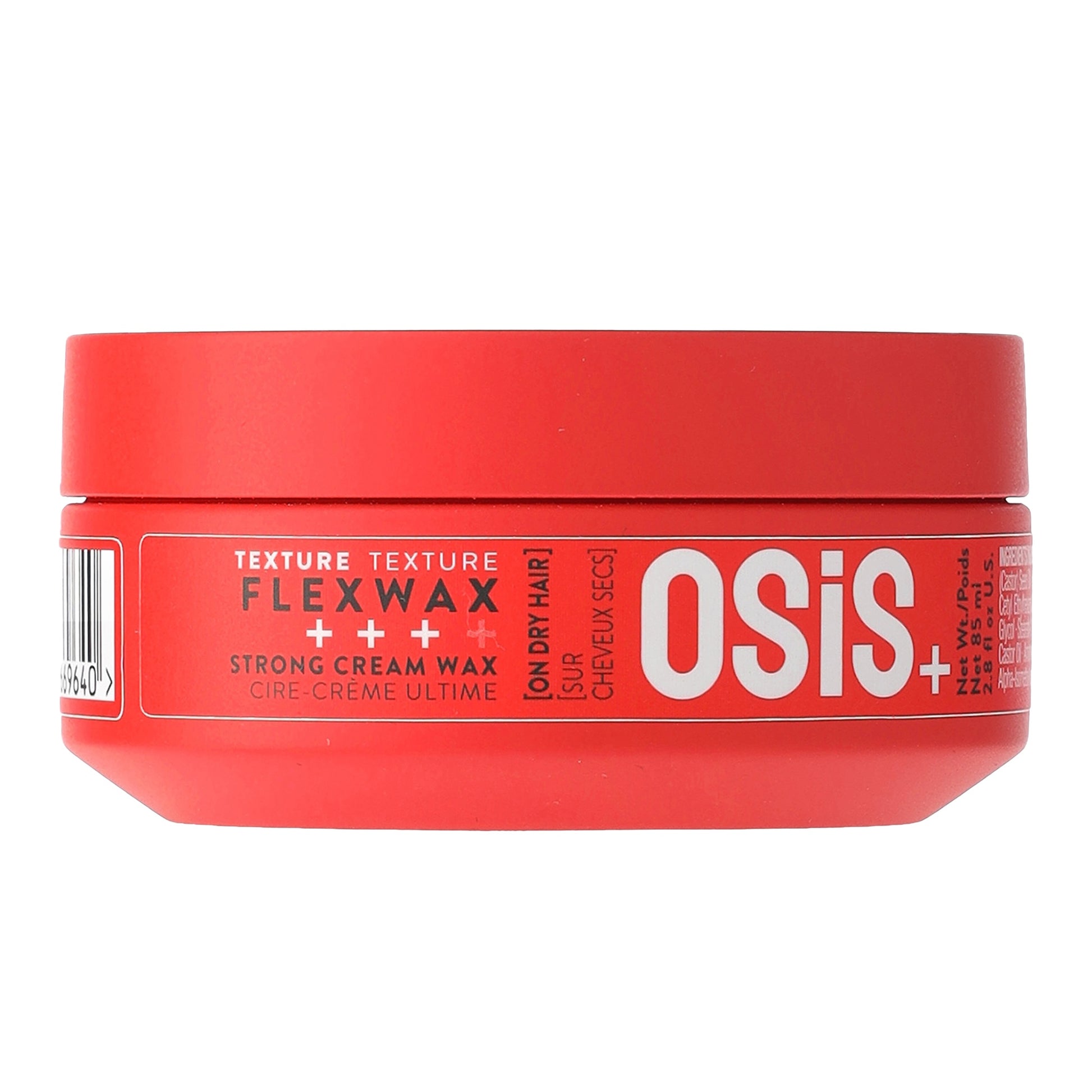 OSiS+ FlexWax Strong Cream Wax — 85 ml red jar, angled front view, plain white background