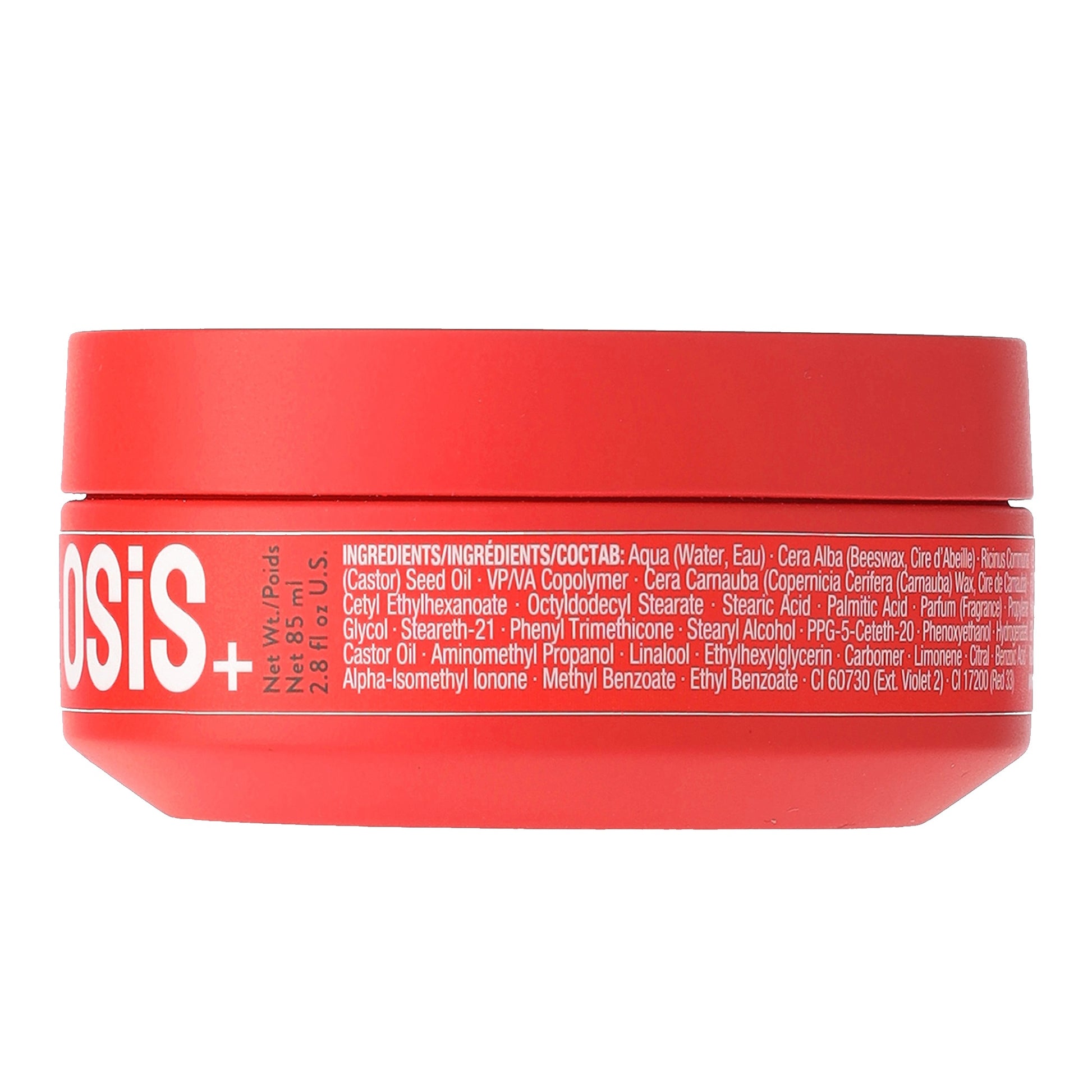 OSiS+ FlexWax Strong Cream Wax — 85 ml red jar, rear view with ingredients label