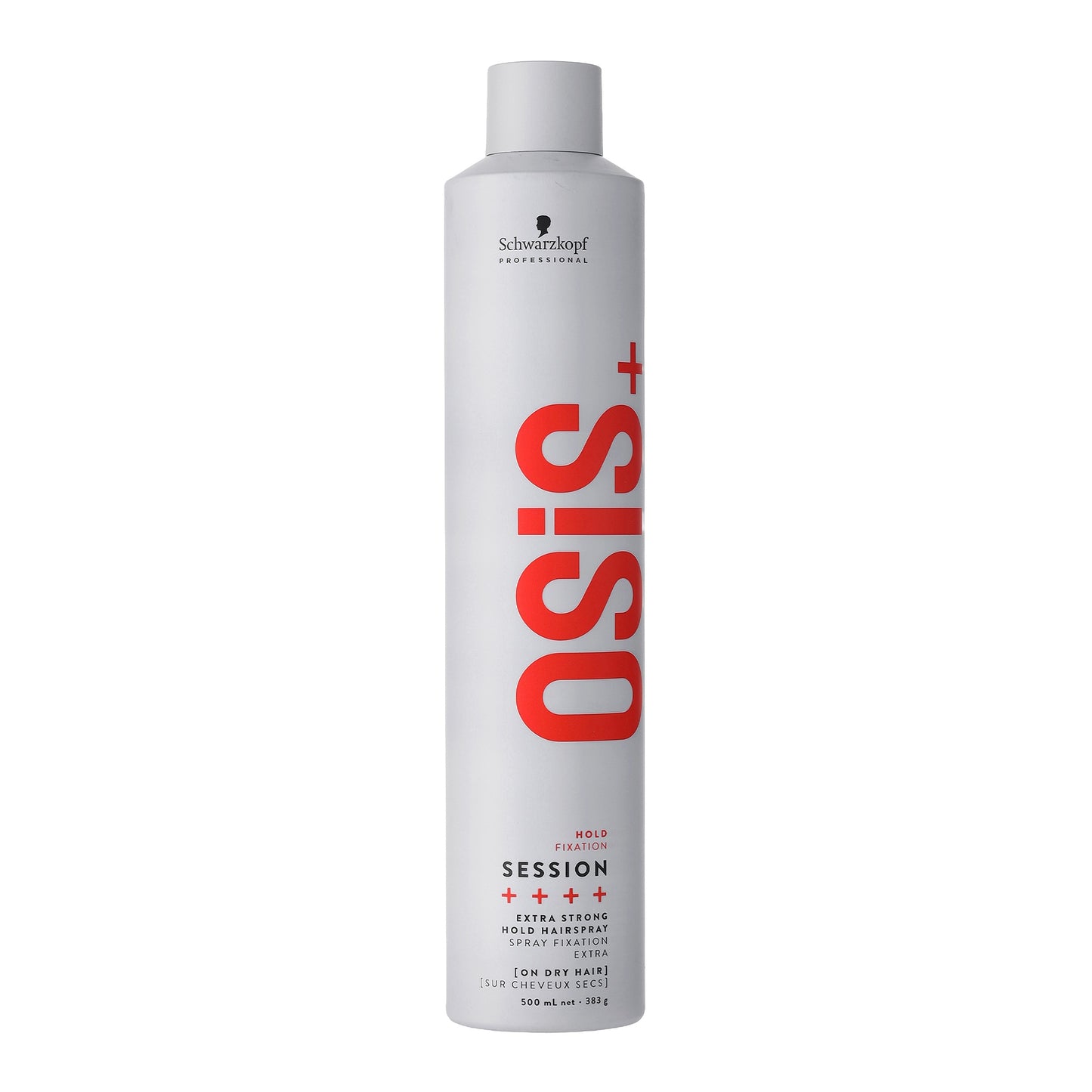 OSiS+ Session Extra Strong Hold Hairspray — 300 ml white aerosol can, front view, plain white background