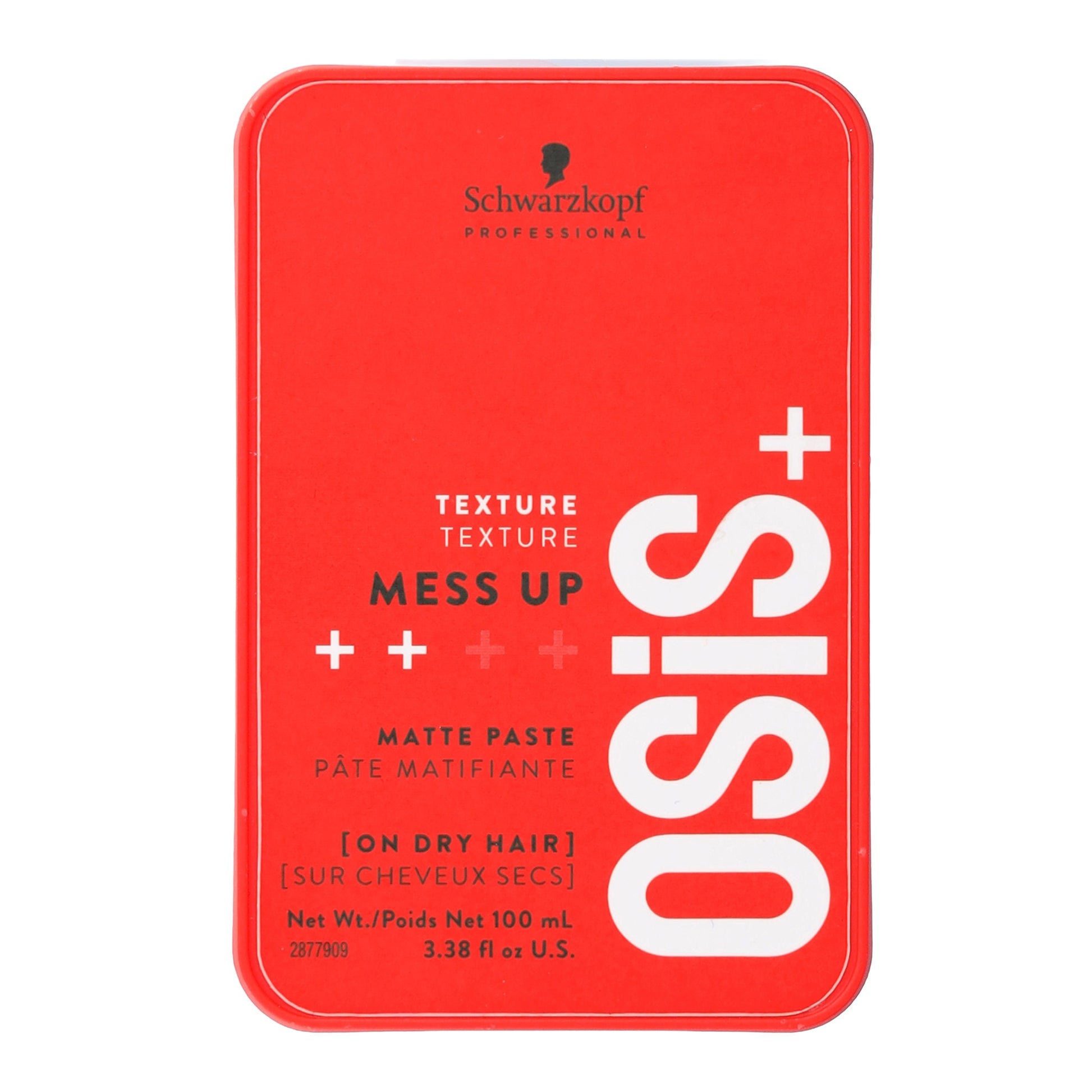 OSiS+ Mess Up Matte Paste — 100 ml red tin, front view, plain white background