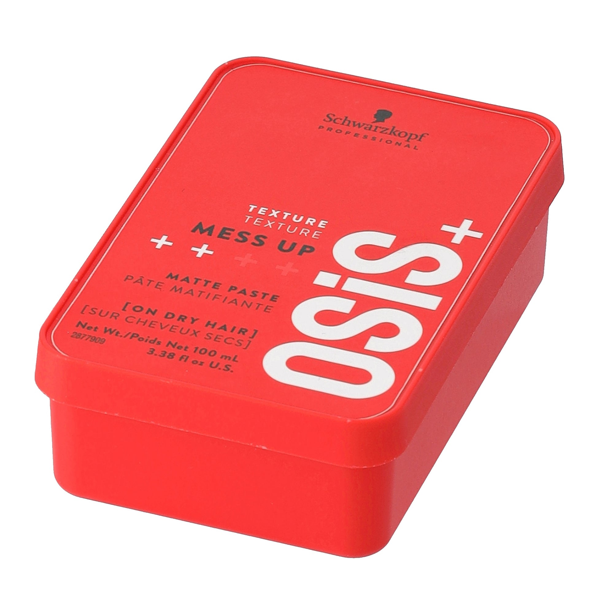 OSiS+ Mess Up Matte Paste — 100 ml red tin, angled view