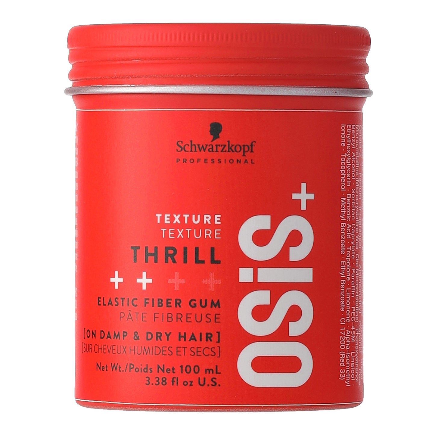 OSiS+ Thrill Elastic Fibre Gum — 100 ml red tub, front view, plain white background