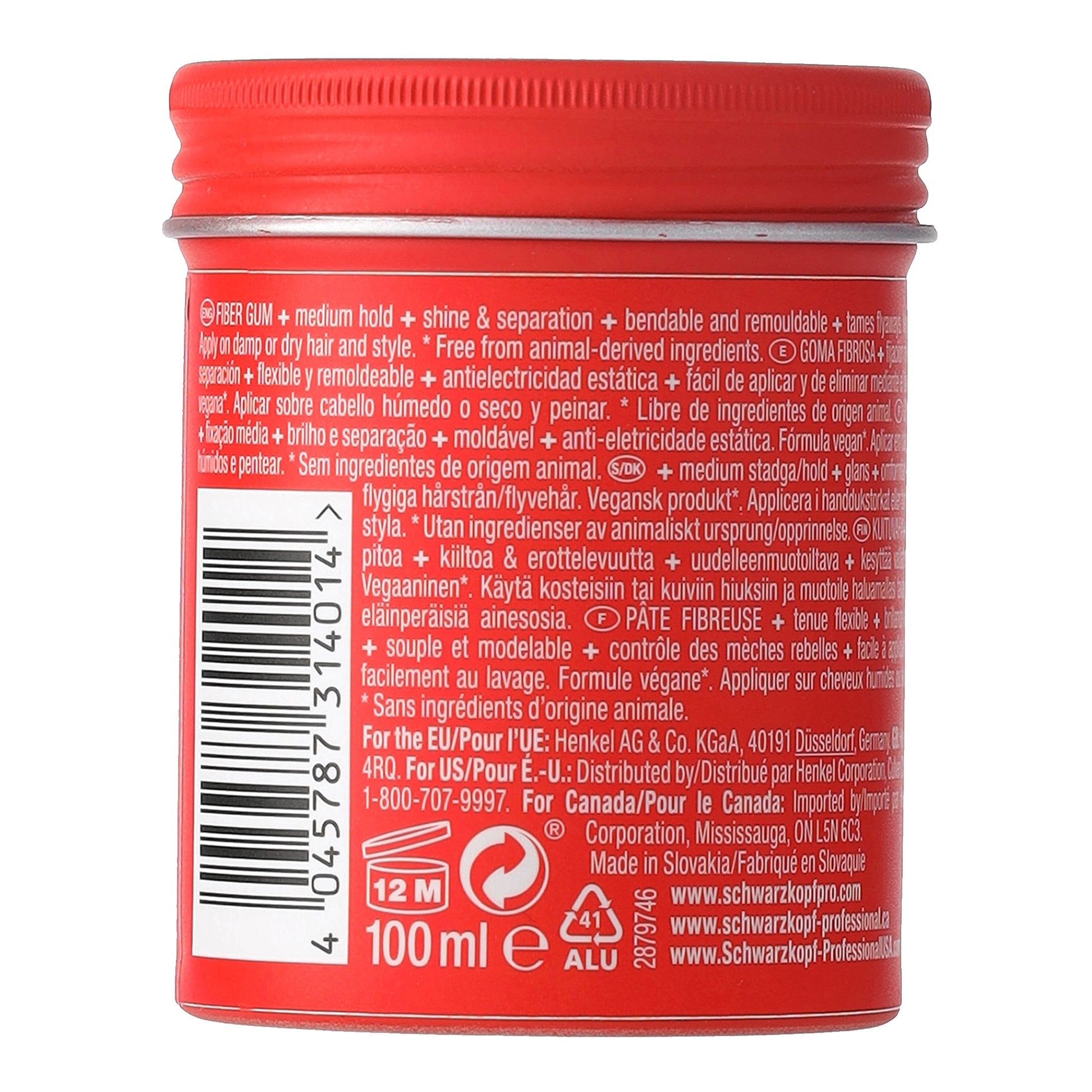 OSiS+ Thrill Elastic Fibre Gum — 100 ml red tub, back view with barcode