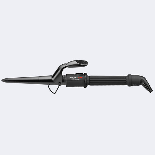 BaBylissPRO Pointed Curling Iron 1" (BABC100TBNC) — black pointed-barrel curling iron with spring clamp, plain white background