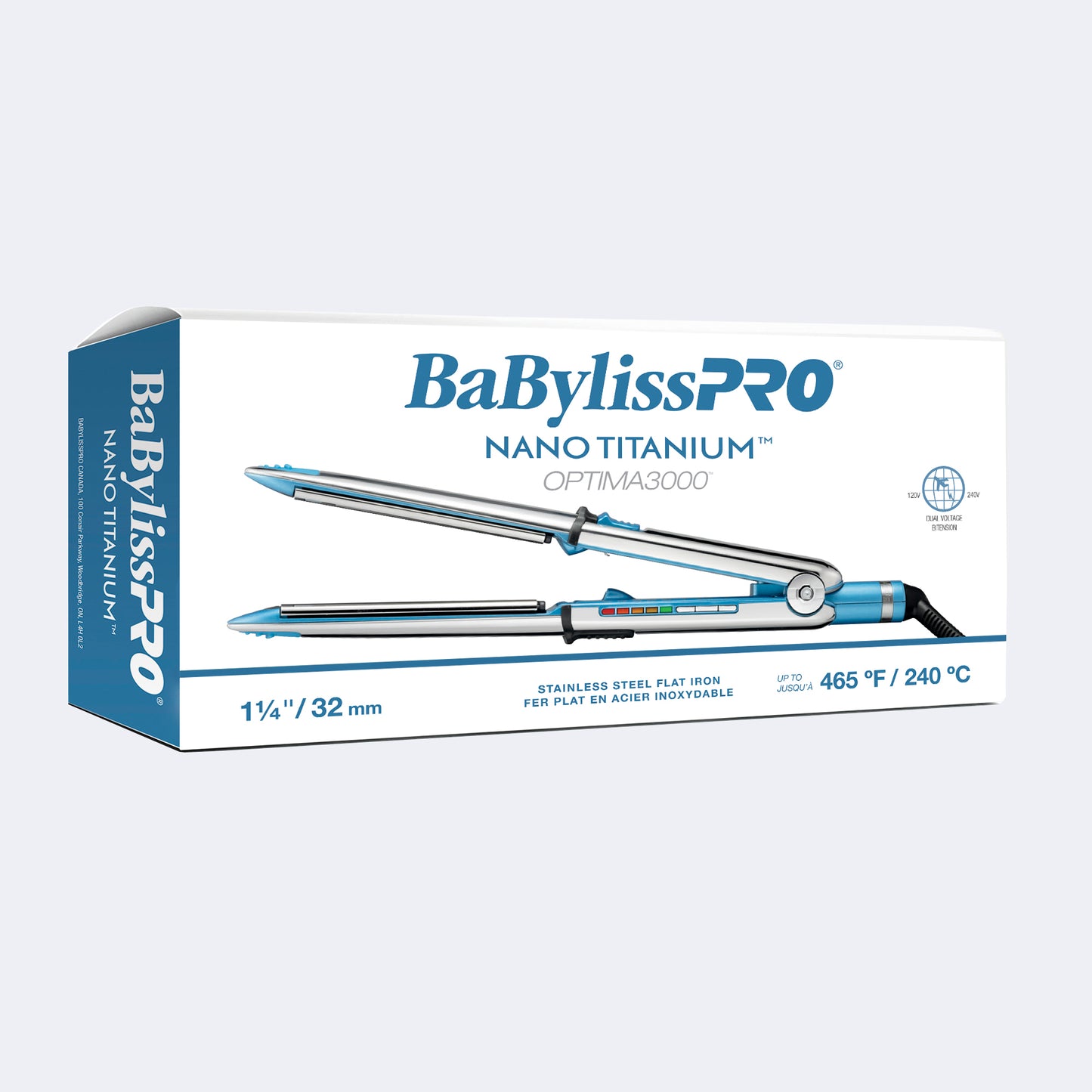 BaBylissPRO Nano Titanium Optima 1-1/4-inch flat iron packaging