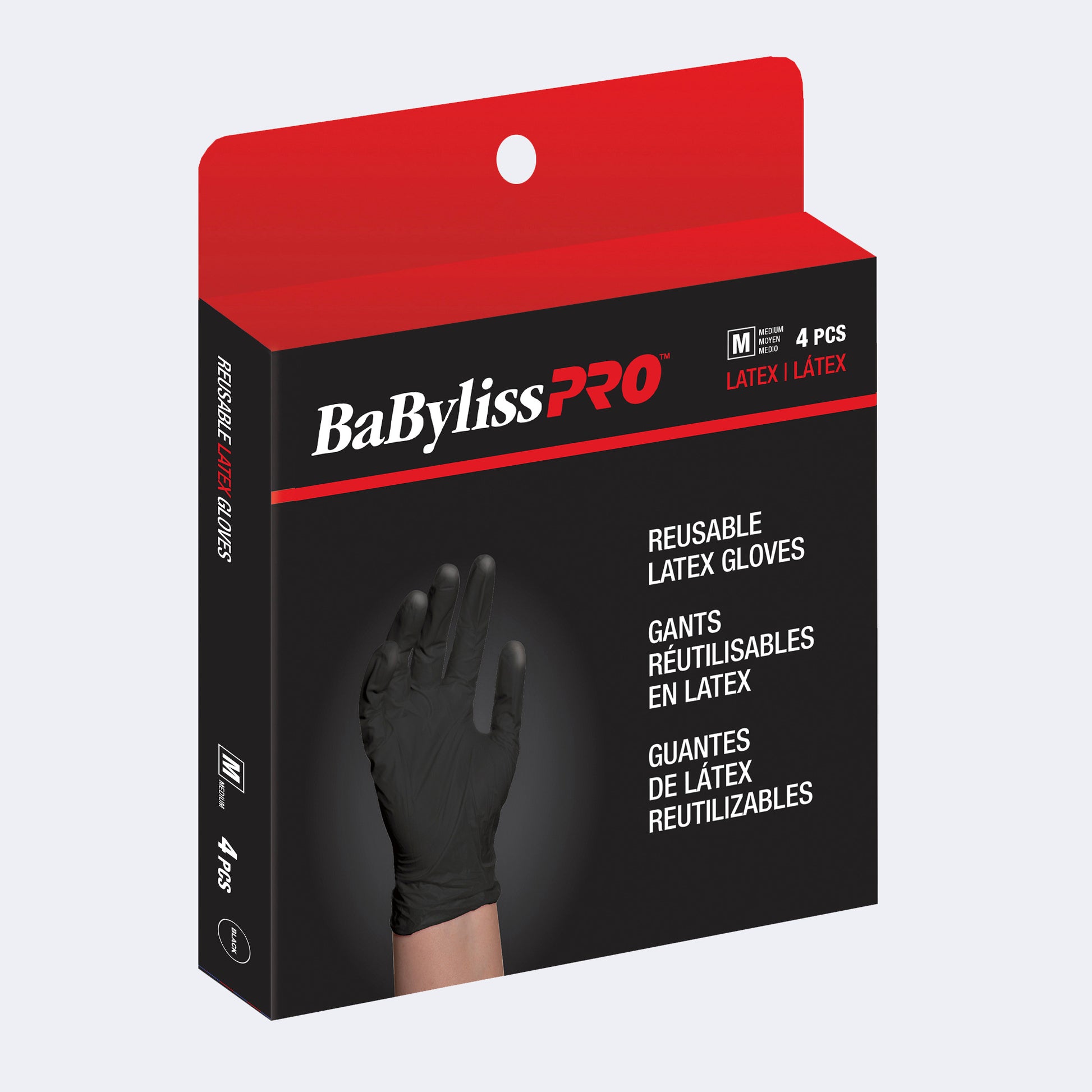 BaBylissPRO Reusable Black Latex Gloves – Powder-Free, Box of 4 – Medium packaging
