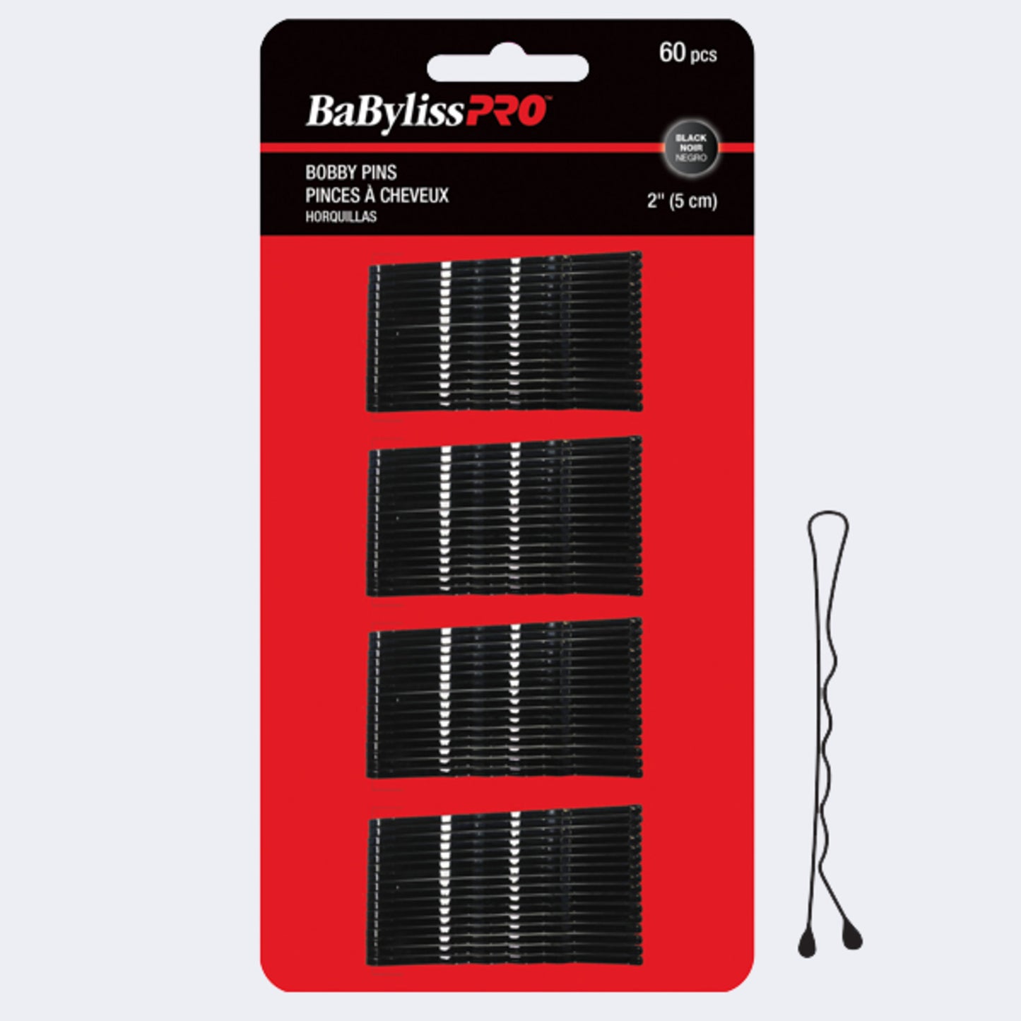 BaBylissPRO Crimped Bobby Pins – 60-Count Card for Kits and Students