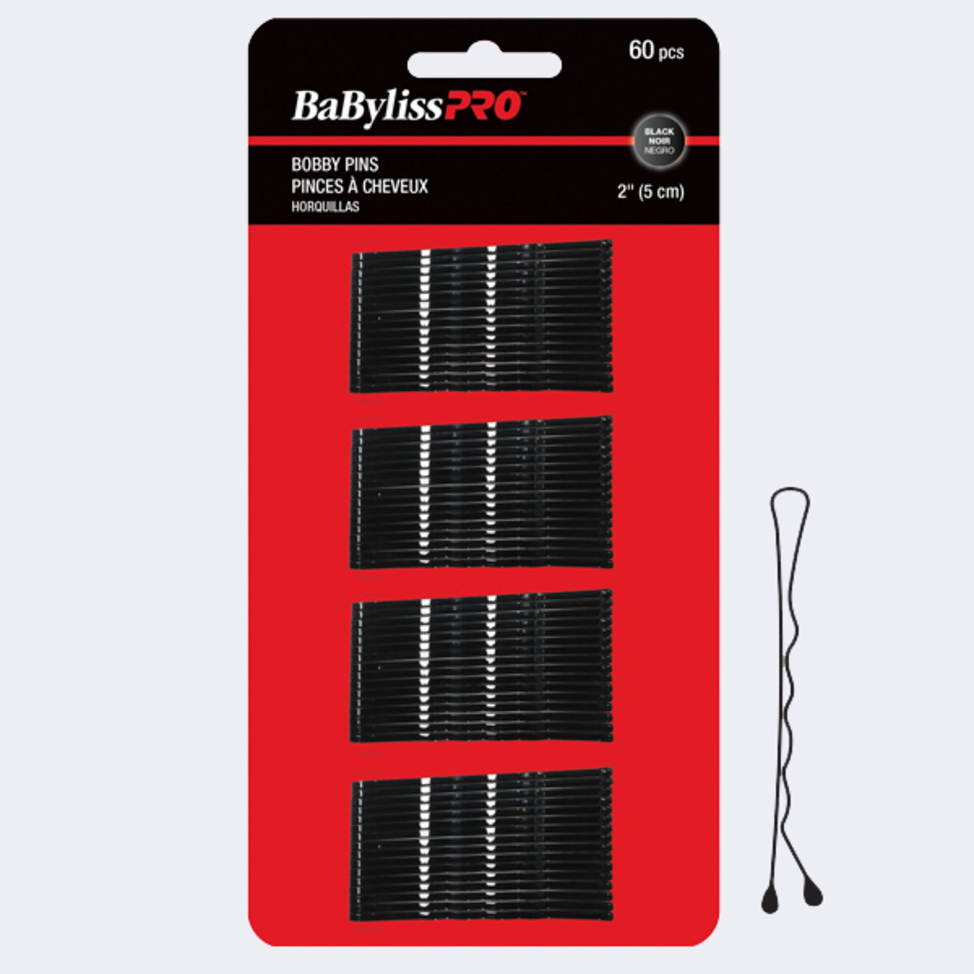 BaBylissPRO Crimped Bobby Pins – 60-Count Card for Kits and Students