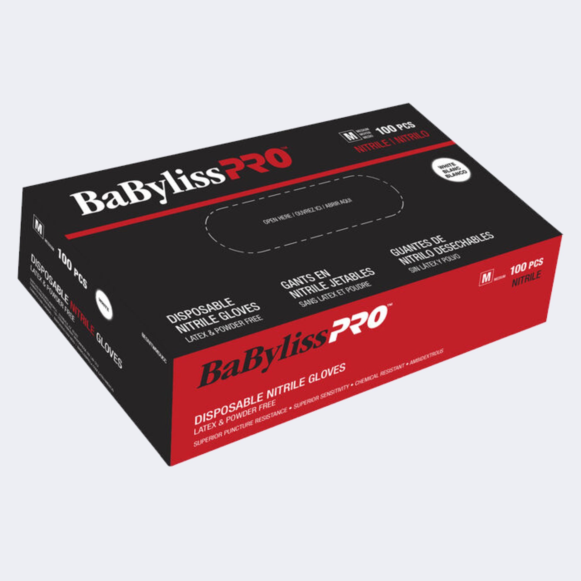 BaBylissPRO Disposable Nitrile Gloves – White, Powder-Free in Four Sizes