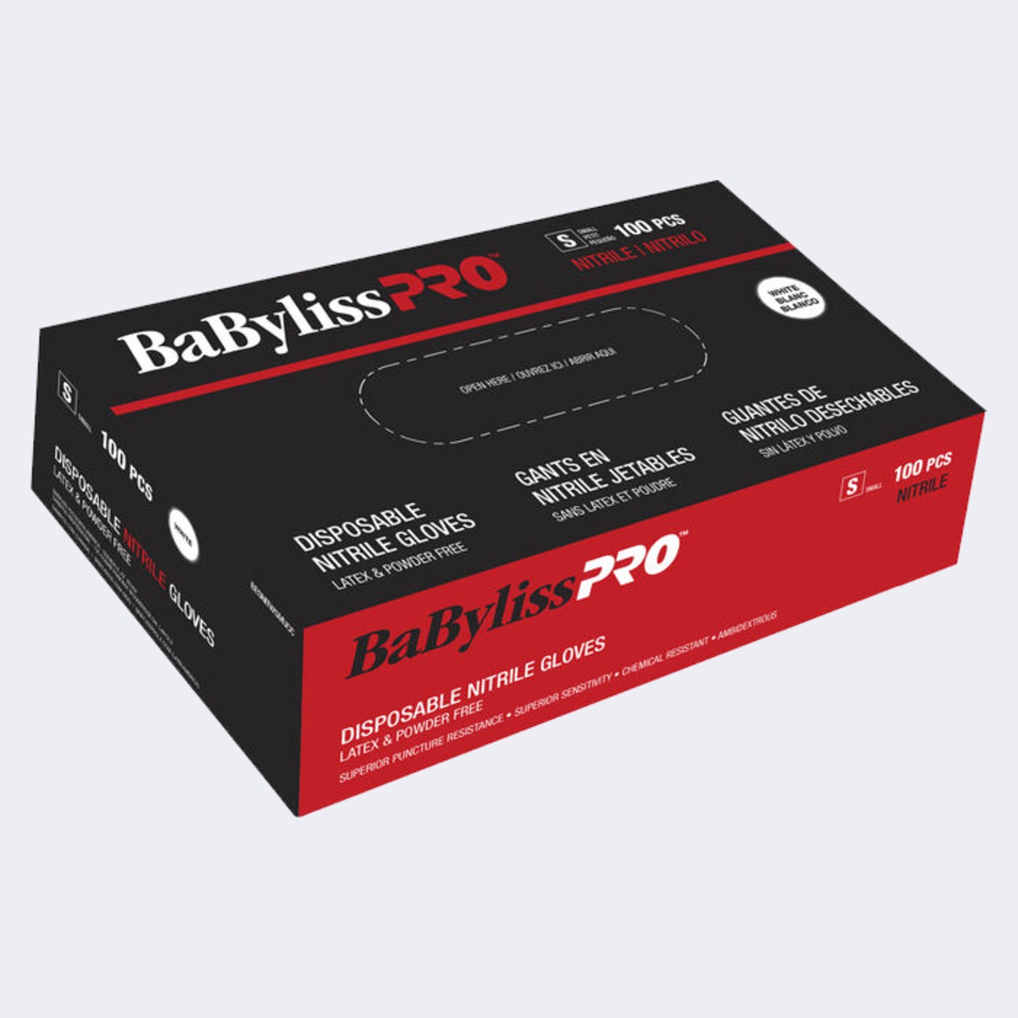 BaBylissPRO Disposable Nitrile Gloves – White, Powder-Free in Four Sizes