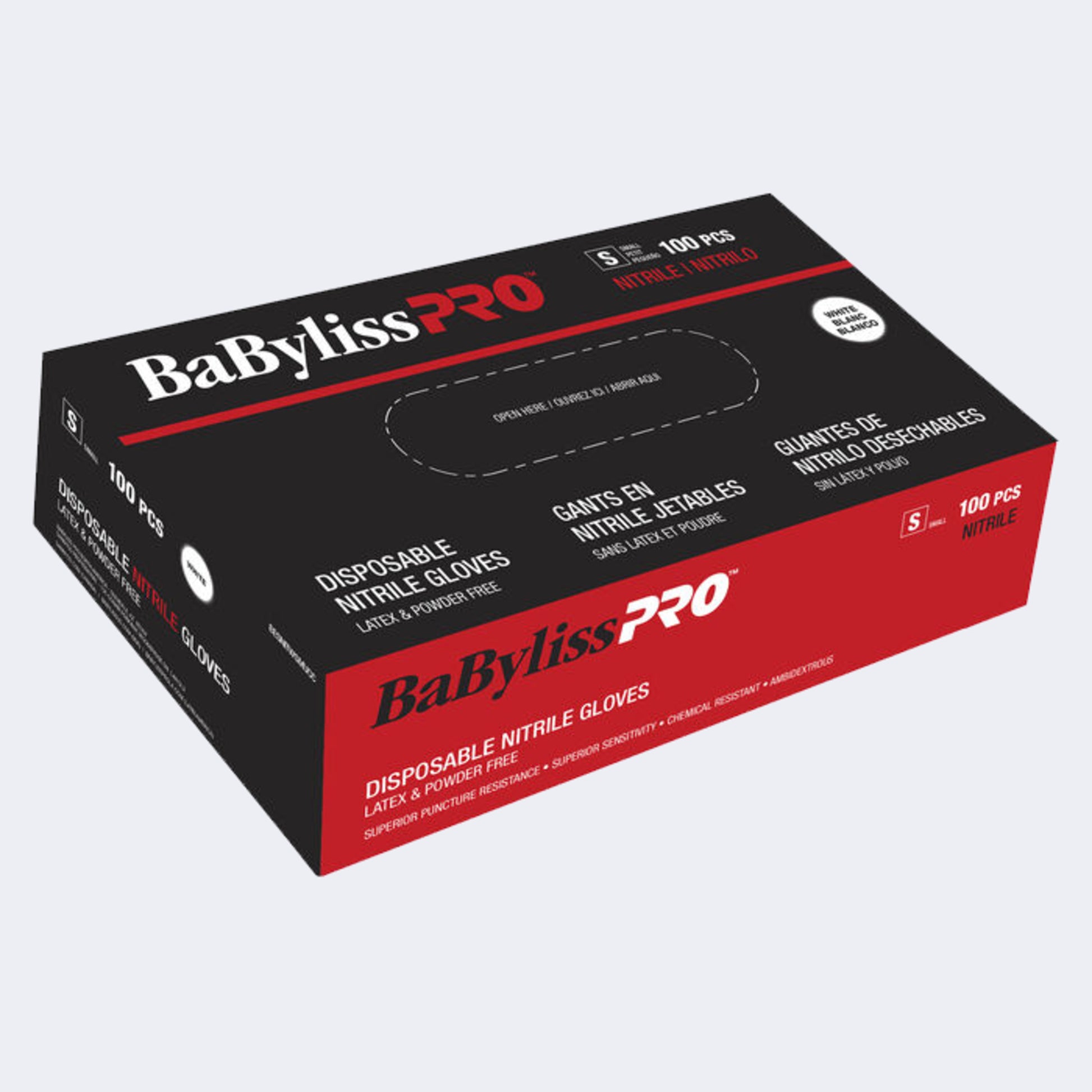 BaBylissPRO Disposable Nitrile Gloves – White, Powder-Free in Four Sizes
