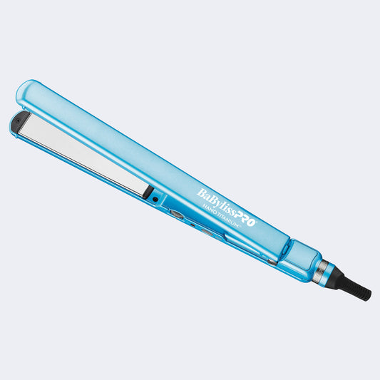 BaBylissPRO Nano-Titanium Ultra-Thin Flat Iron 1" (BNT4070C) — blue ultra-slim nano-titanium flat iron, plain white background