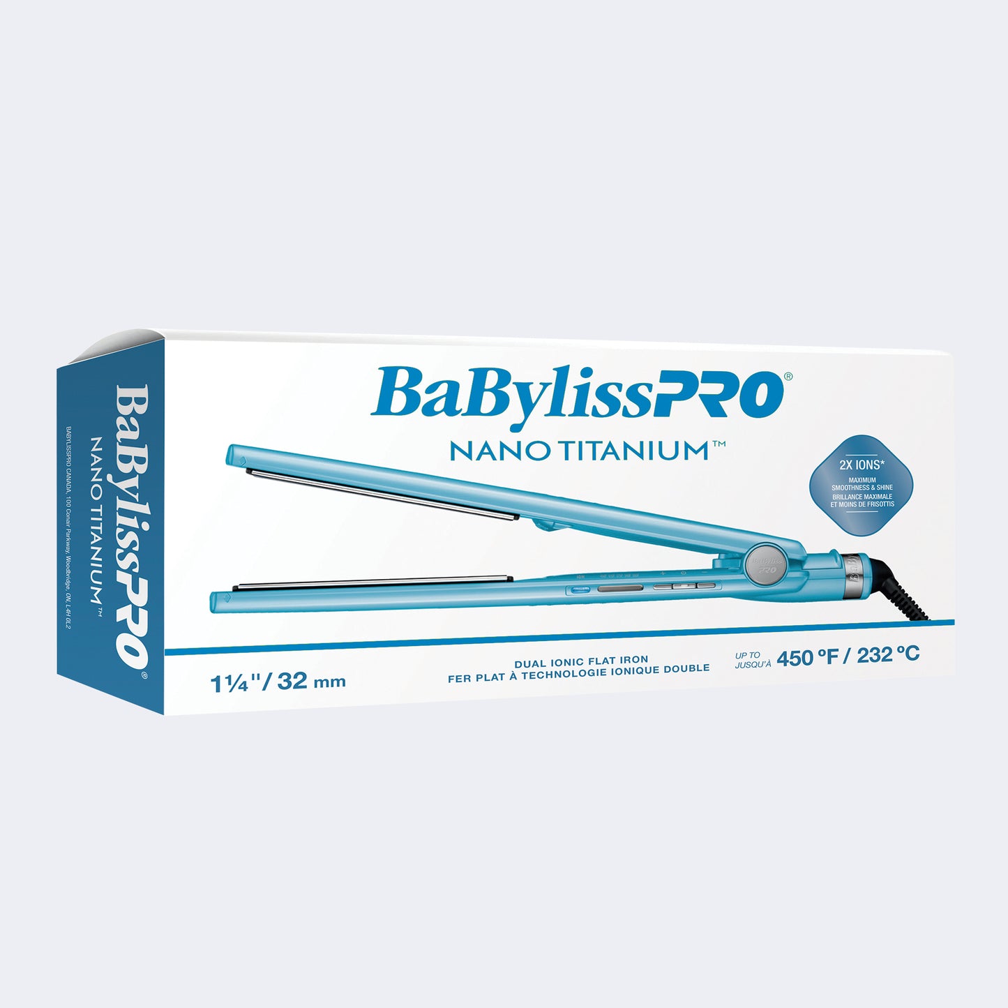 BaBylissPRO Nano Titanium Dual Ionic Flat Iron – 1-1/4 Inch, Ions On or Off