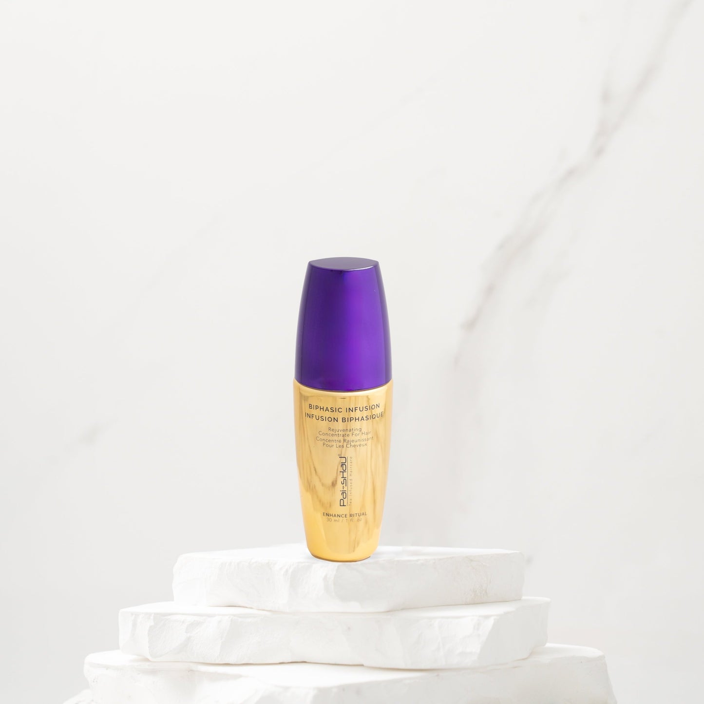 Pai-Shau Rejuvenating Concentrate Oil — Biphasic Infusion 30 ml travel bottle on a white plinth