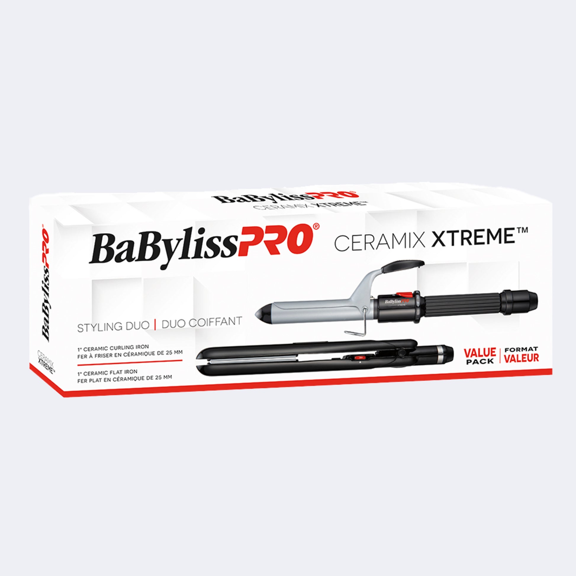 BaBylissPRO Ceramix Xtreme Curling Iron & Flat Iron Duo – 1 Inch Pair