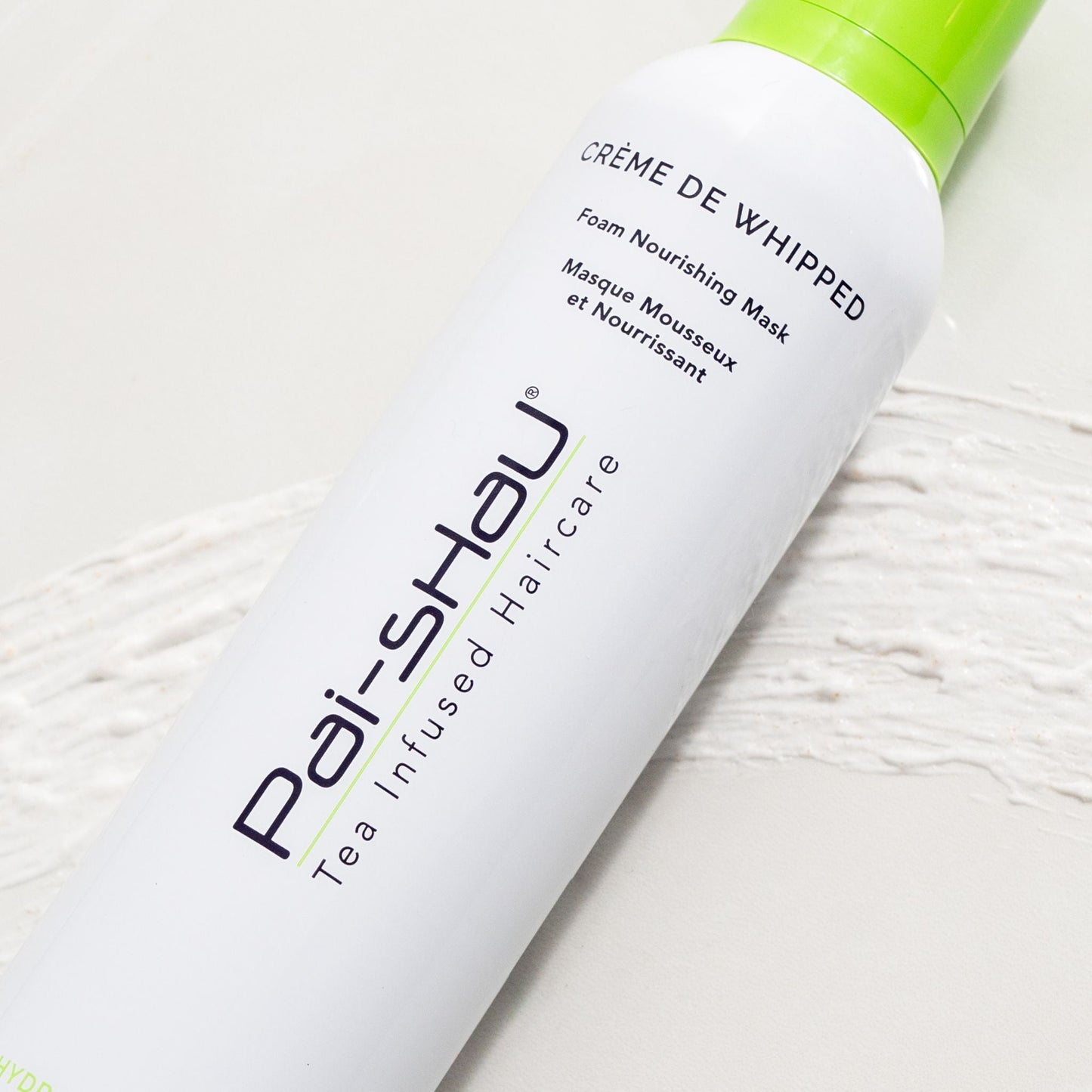Pai-Shau Foam Nourishing Mask — Creme de Whipped 238 g can, angled close-up of the label