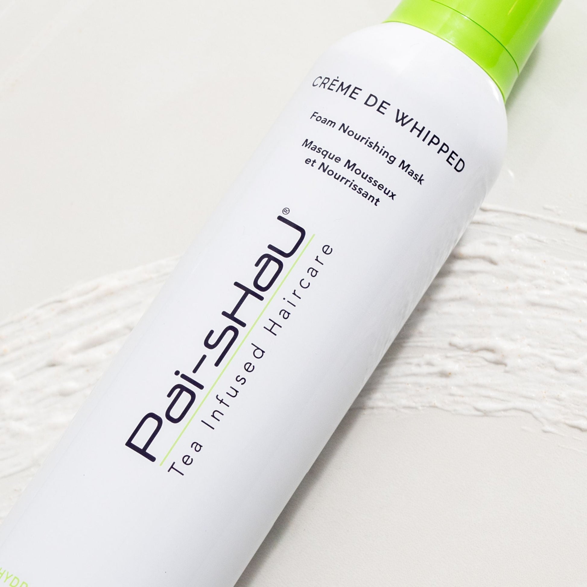 Pai-Shau Foam Nourishing Mask — Creme de Whipped 238 g can, angled close-up of the label