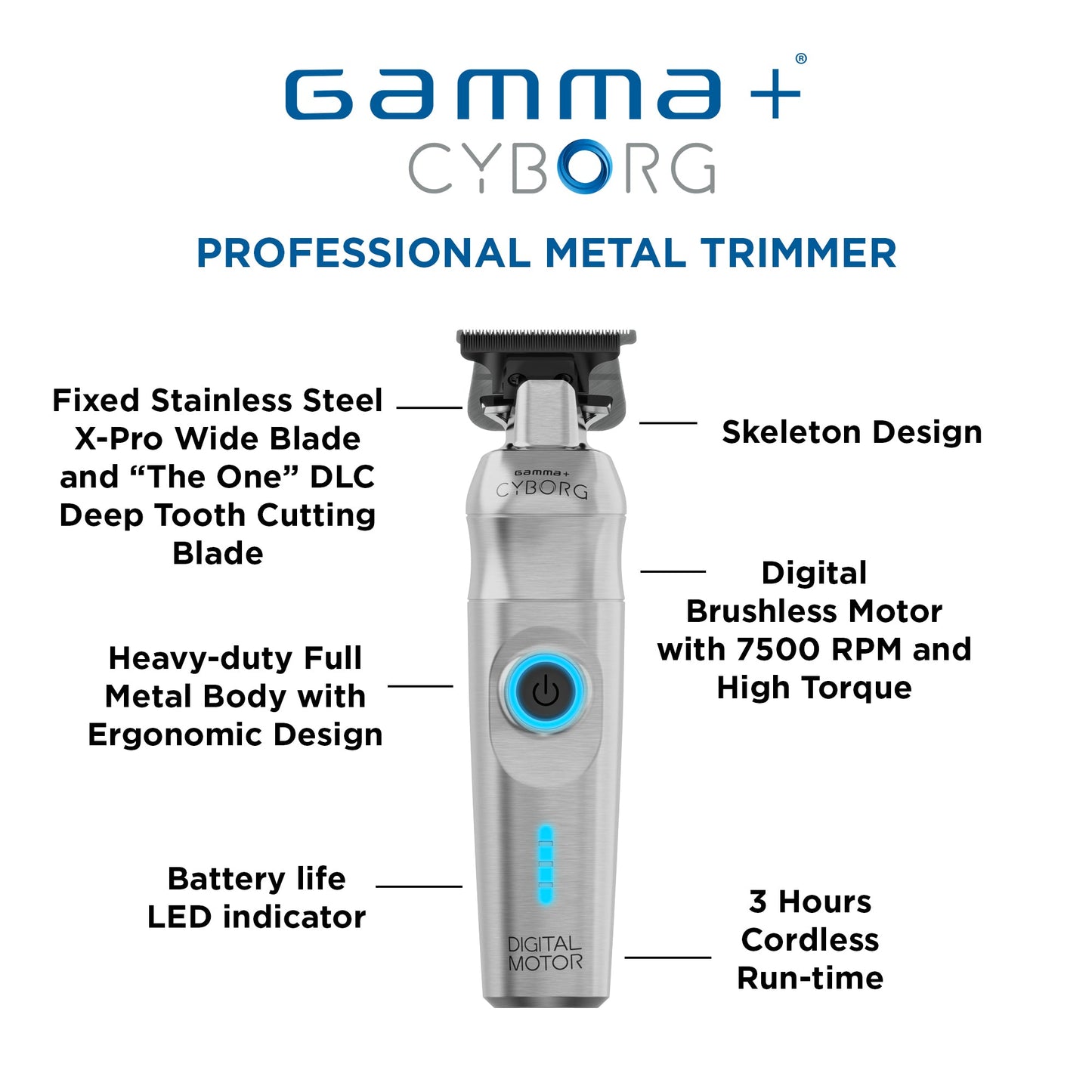 Gamma+ Cyborg Professional Metal Hair Trimmer – Professional