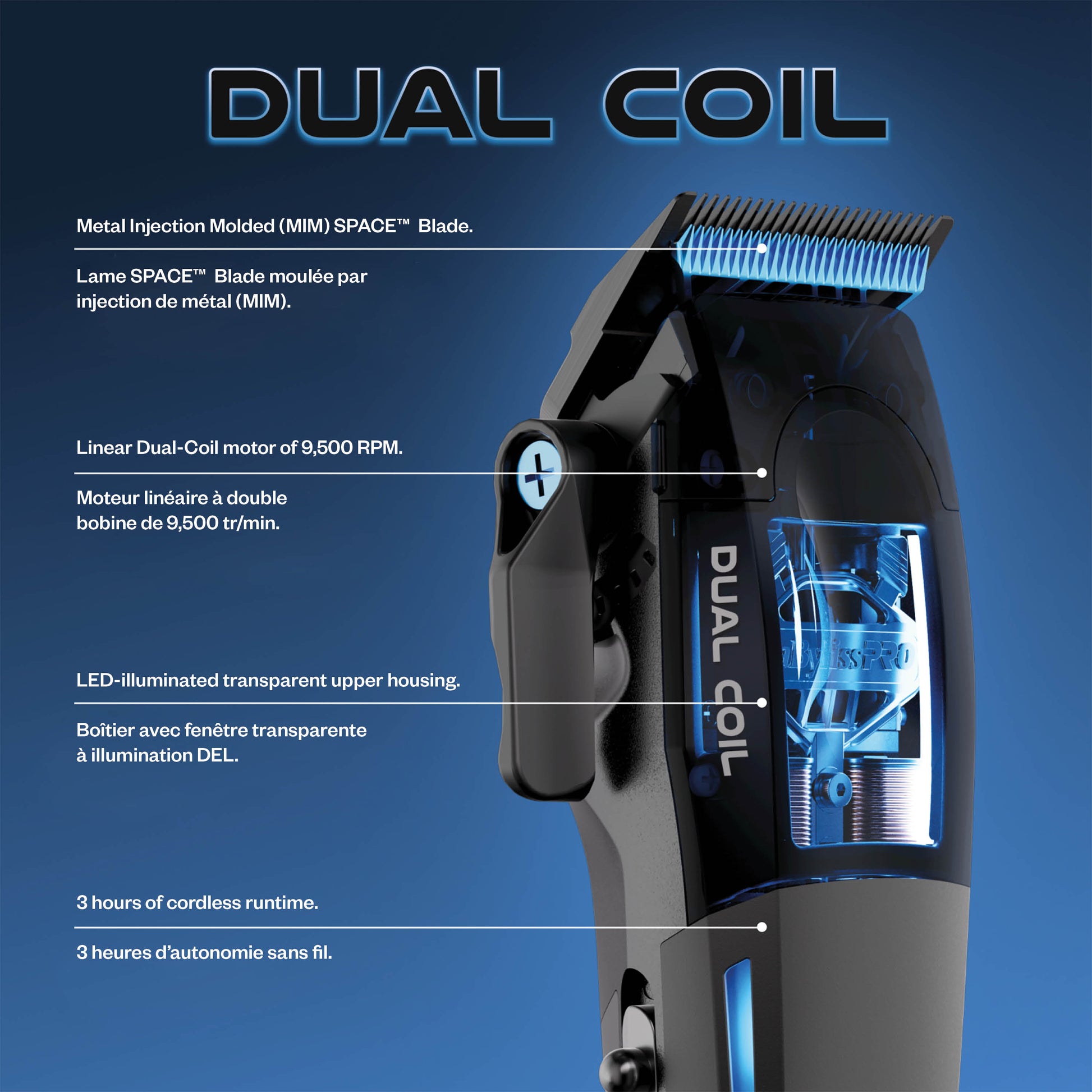 BaBylissPRO Dual-Coil Motor Clipper – 9,500 RPM Linear Motor, MIM SPACE Blade