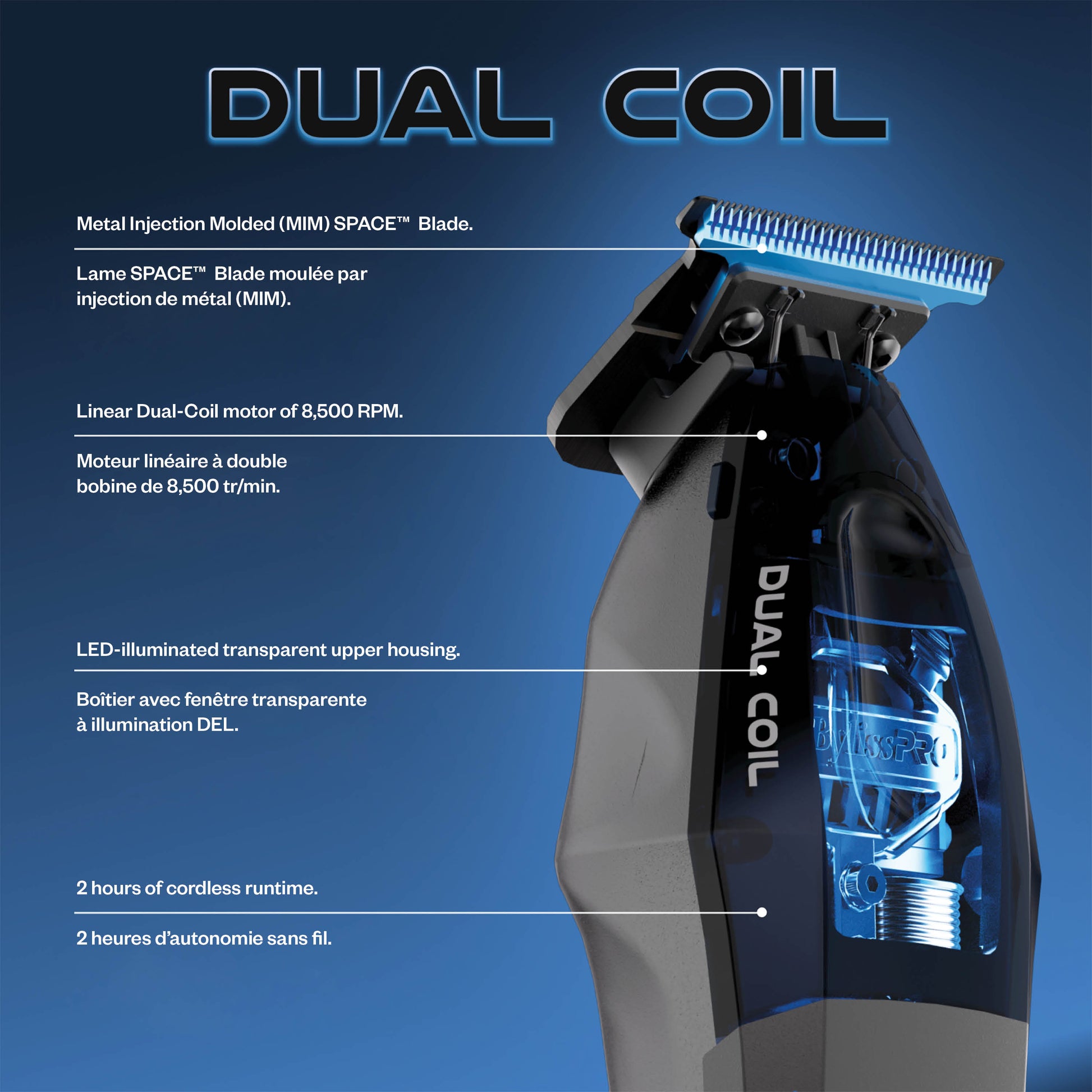 BaBylissPRO Dual-Coil Motor Trimmer – 8,500 RPM Linear Motor, MIM Deep-Tooth T-Blade