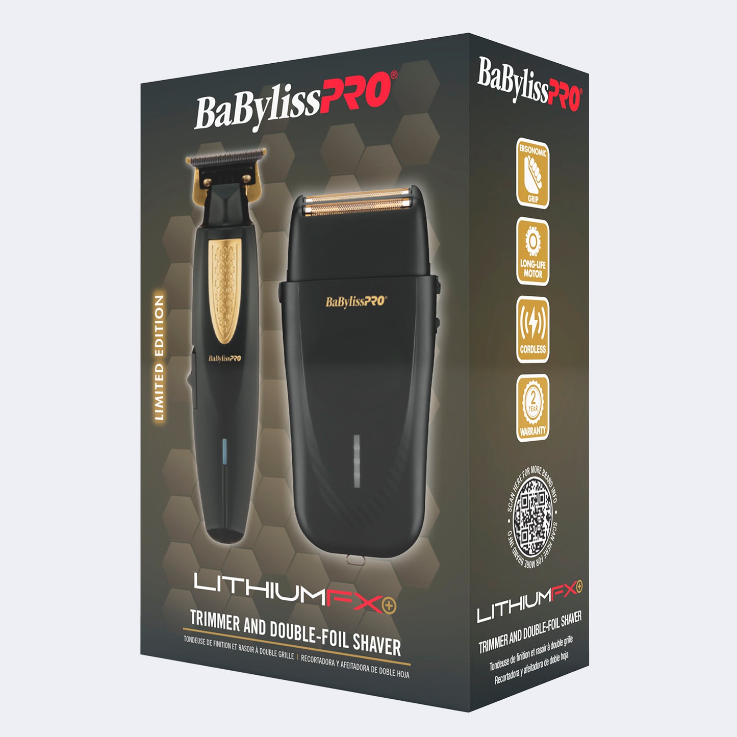 BaBylissPRO LithiumFX+ Prepack – Ergonomic Trimmer and Double Foil Shaver, Two Tools