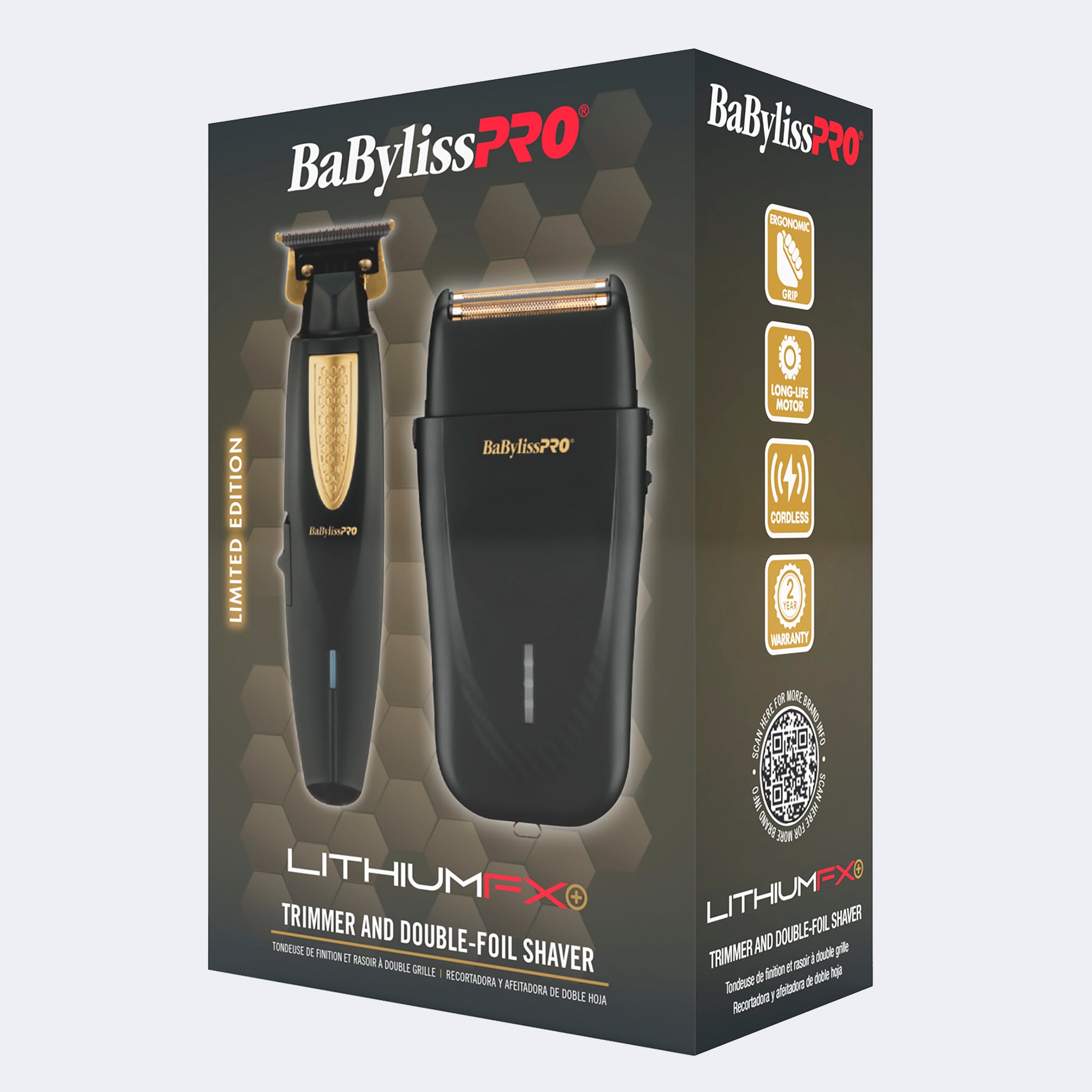 BaBylissPRO LithiumFX+ Prepack – Ergonomic Trimmer and Double Foil Shaver, Two Tools