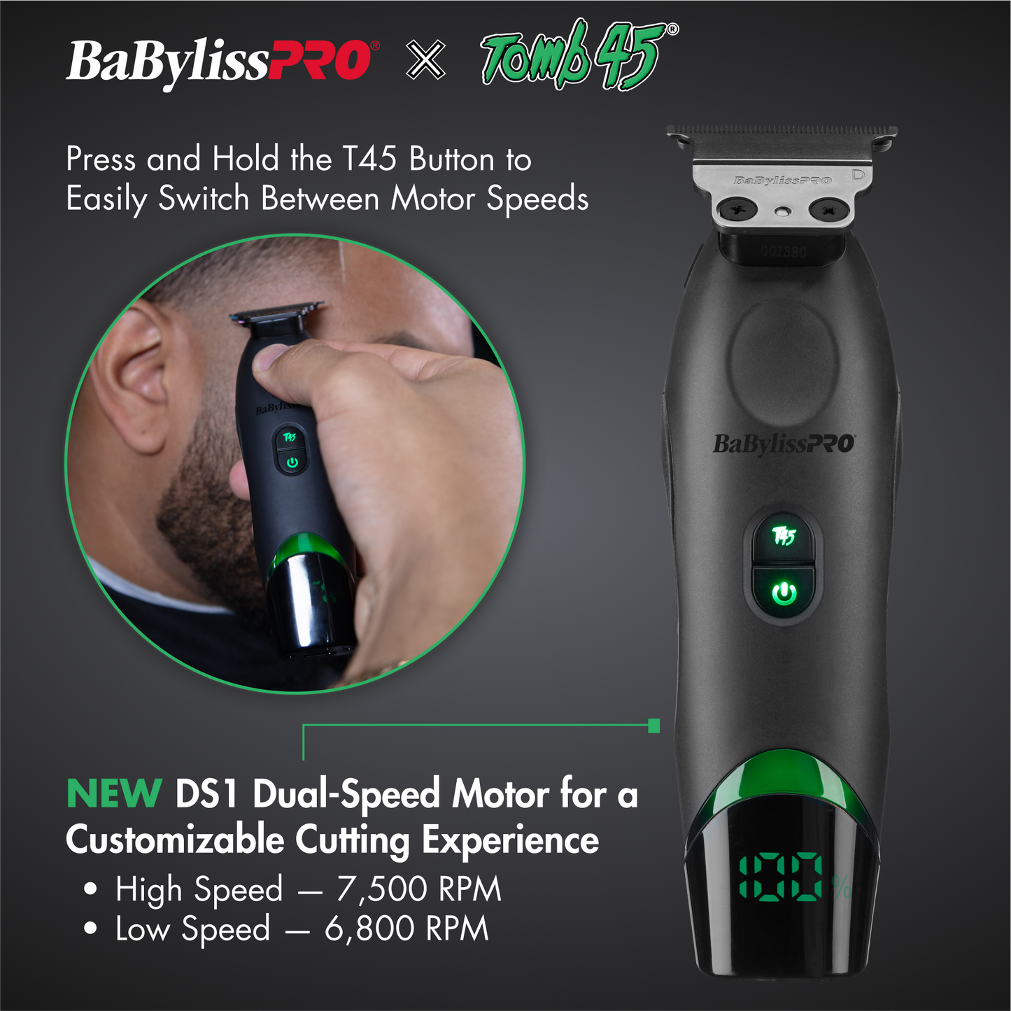 BaBylissPRO x Tomb45 Wireless-Charging Trimmer – DS1 Dual-Speed, Reversed Blade