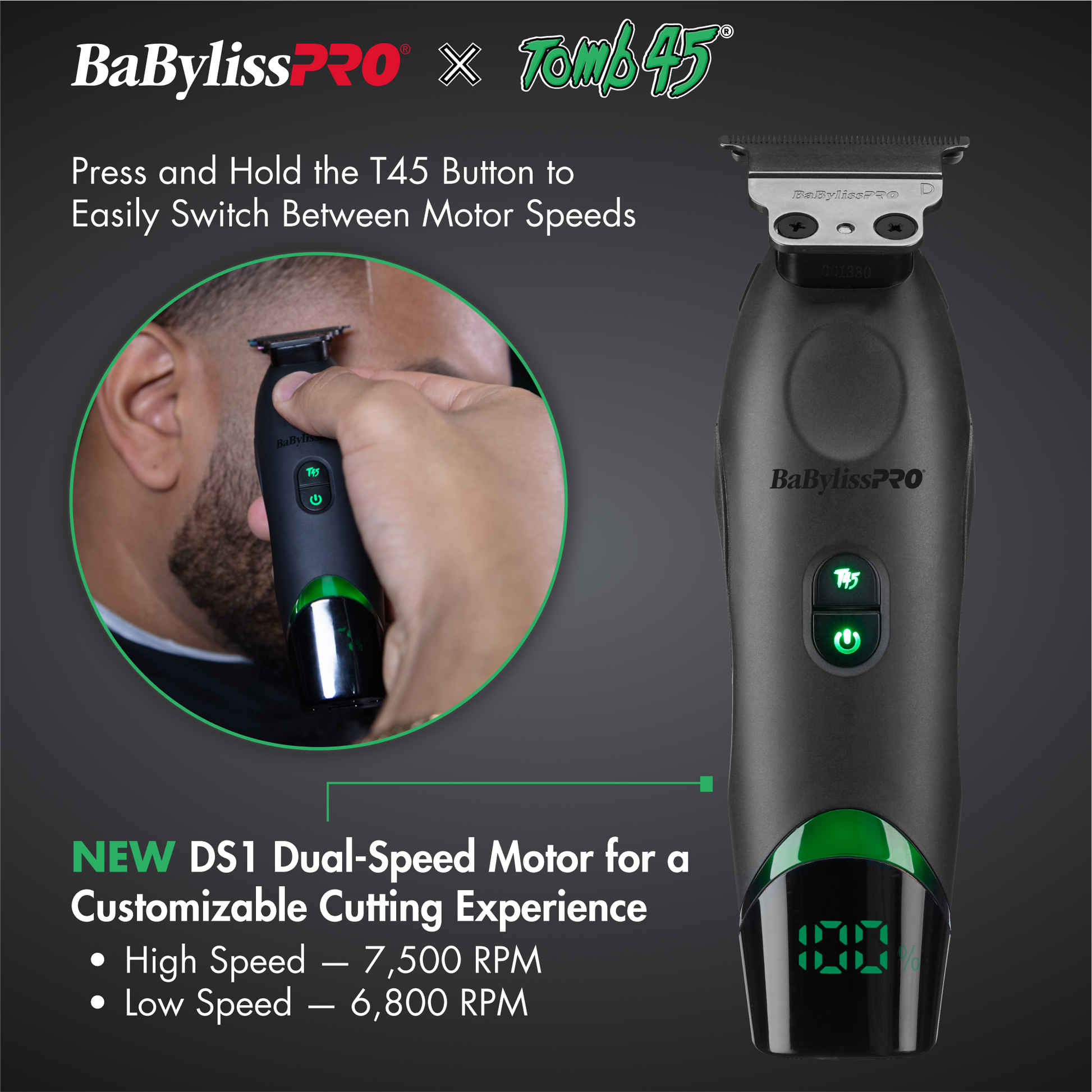 BaBylissPRO x Tomb45 Wireless-Charging Trimmer – DS1 Dual-Speed, Reversed Blade