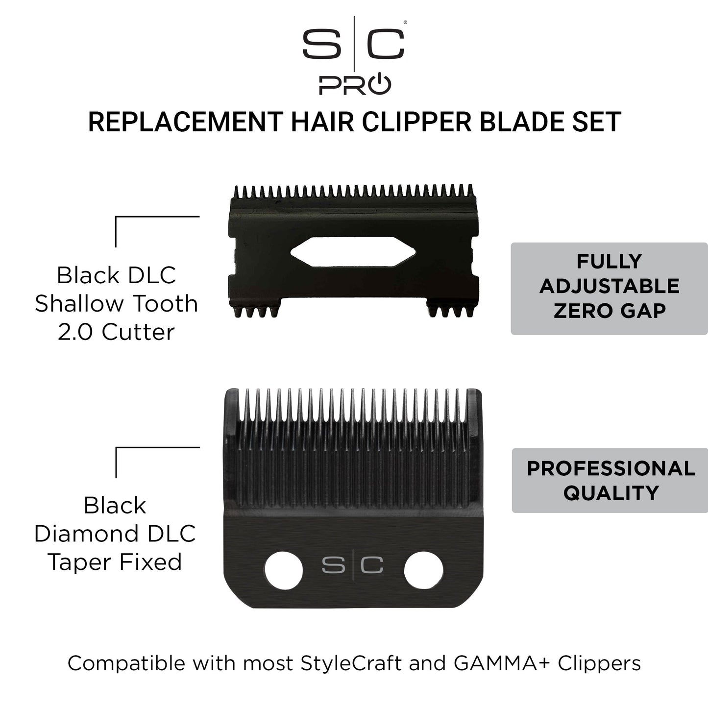 StyleCraft Black DLC Taper Clipper Blade and Shallow Tooth 2.0 Cutter – Professional