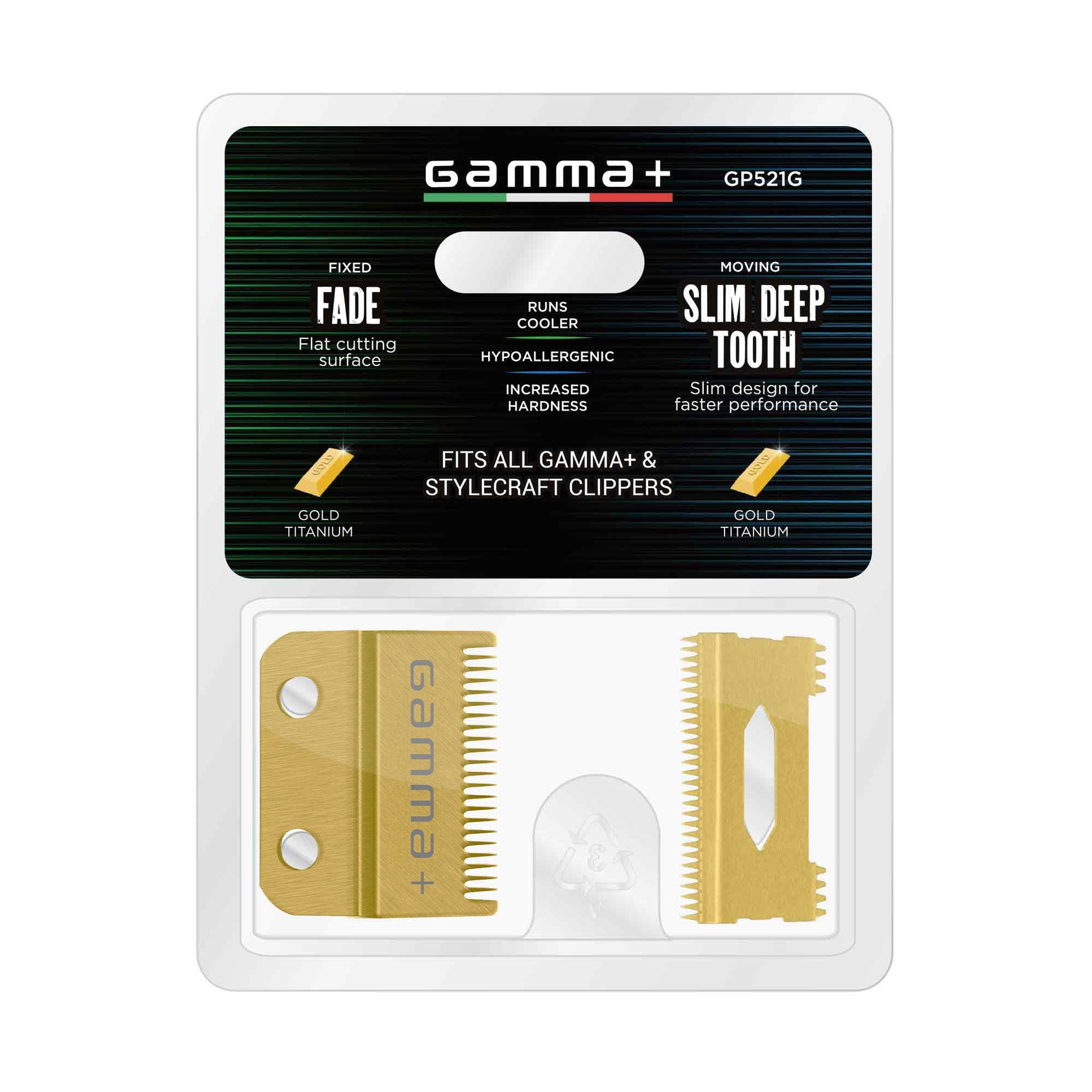 Gamma+ Gold Titanium Fade Clipper Blade and Slim Deep Tooth Cutter – Professional