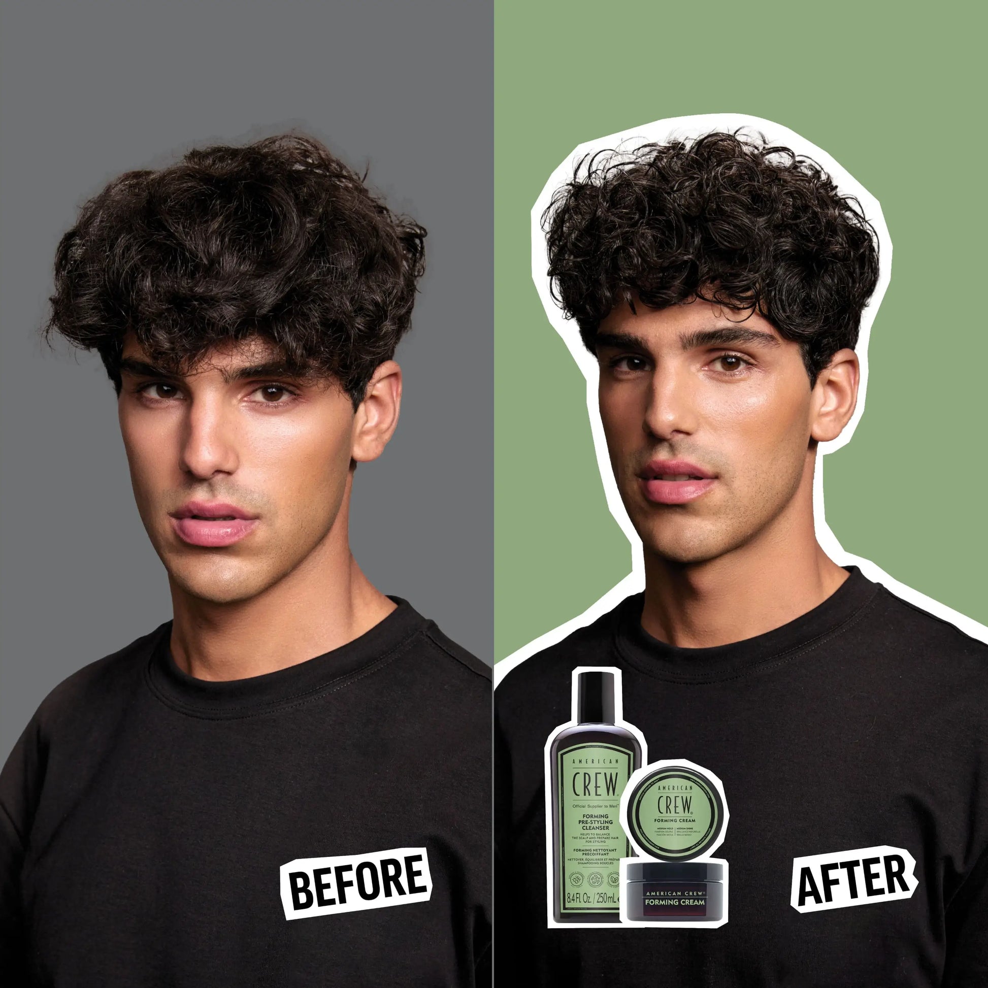 Forming Cream Pre-Styling Shampoo before and after