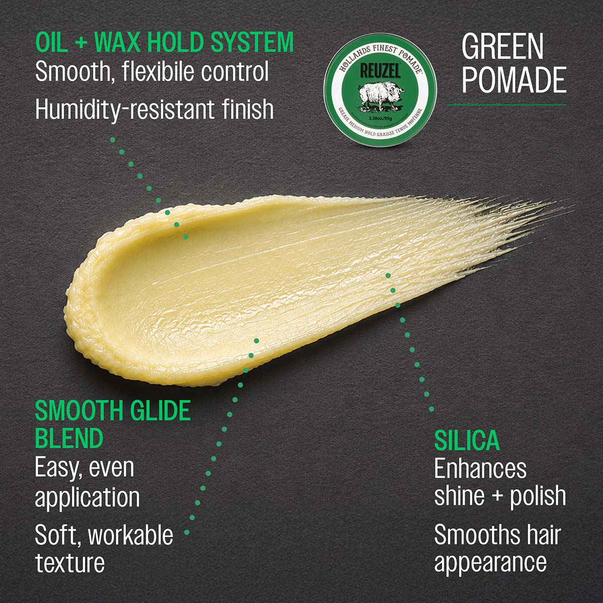 Reuzel Green Medium Hold Grease for Classic Styles & Medium Shine